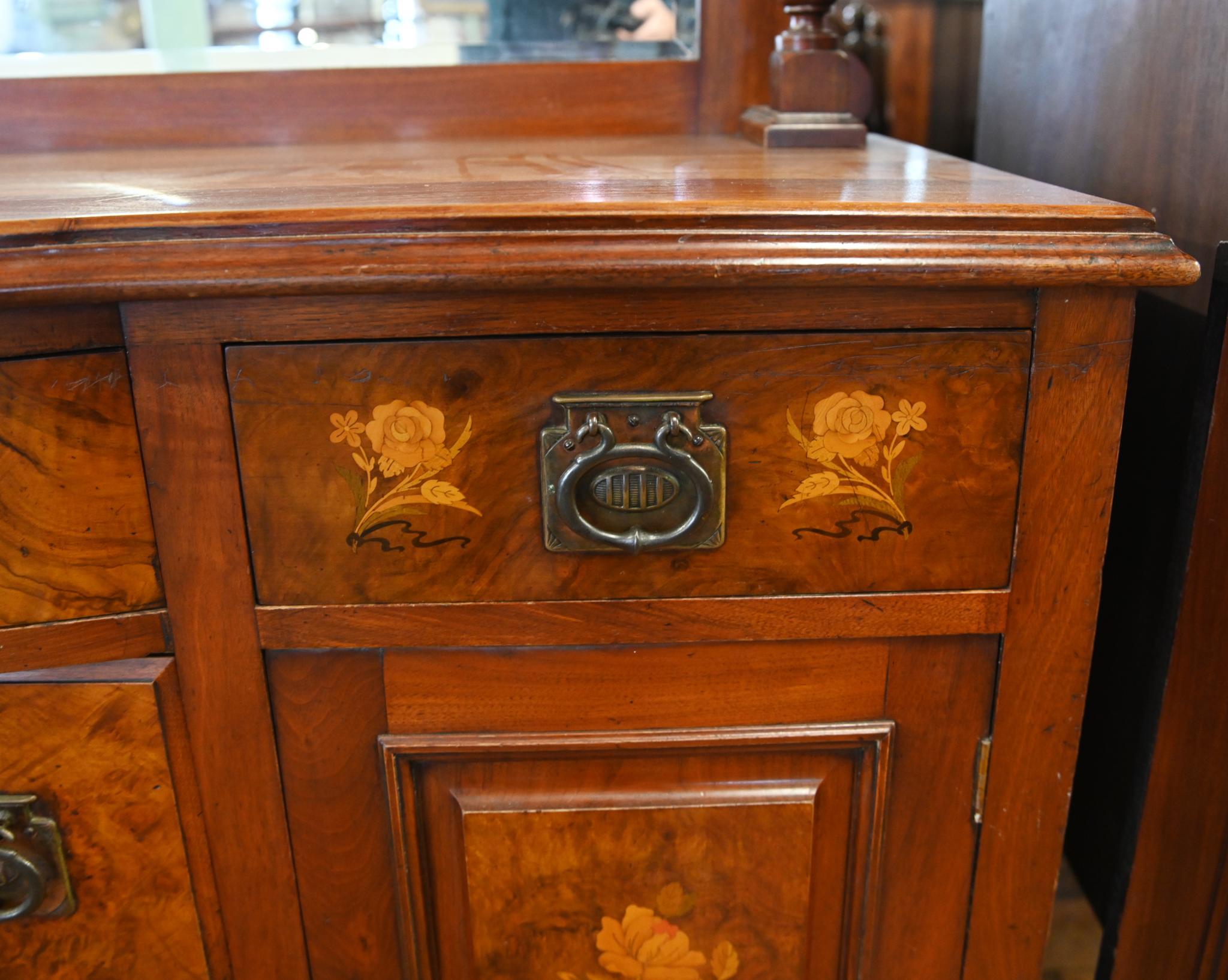 Edwardian Art Nouveau Sideboard Dresser Walnut Inlay 1910 For Sale 3