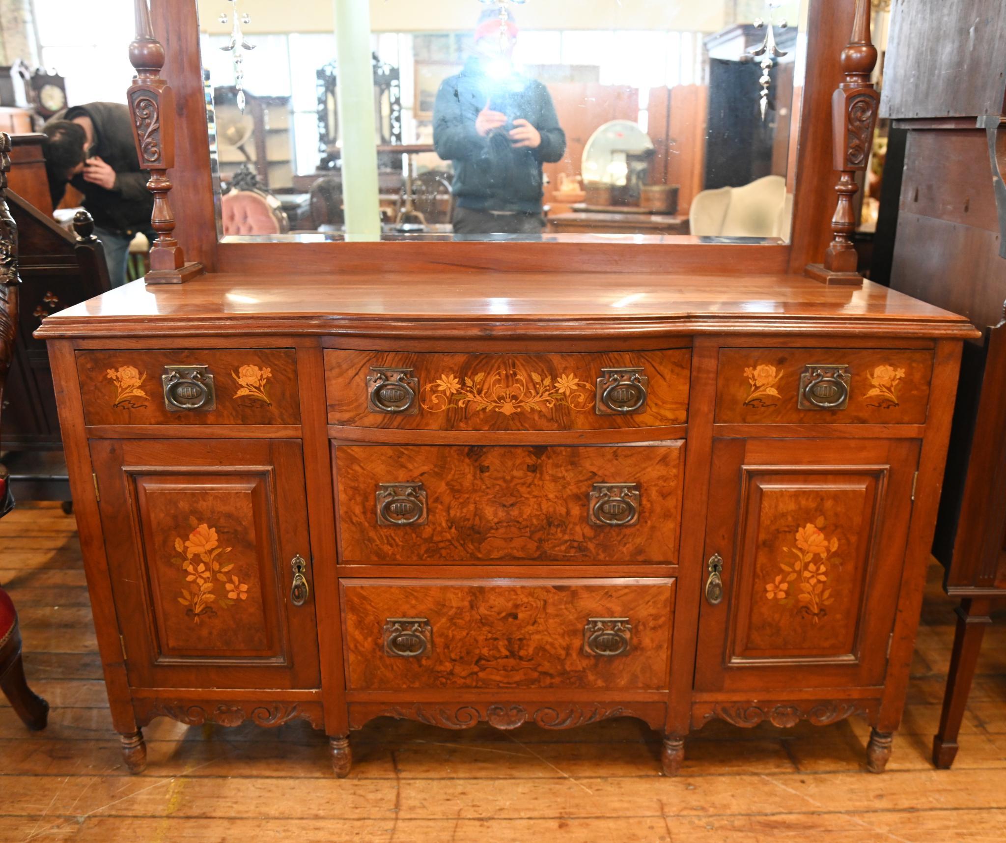 Edwardian Art Nouveau Sideboard Dresser Walnut Inlay 1910 For Sale 5