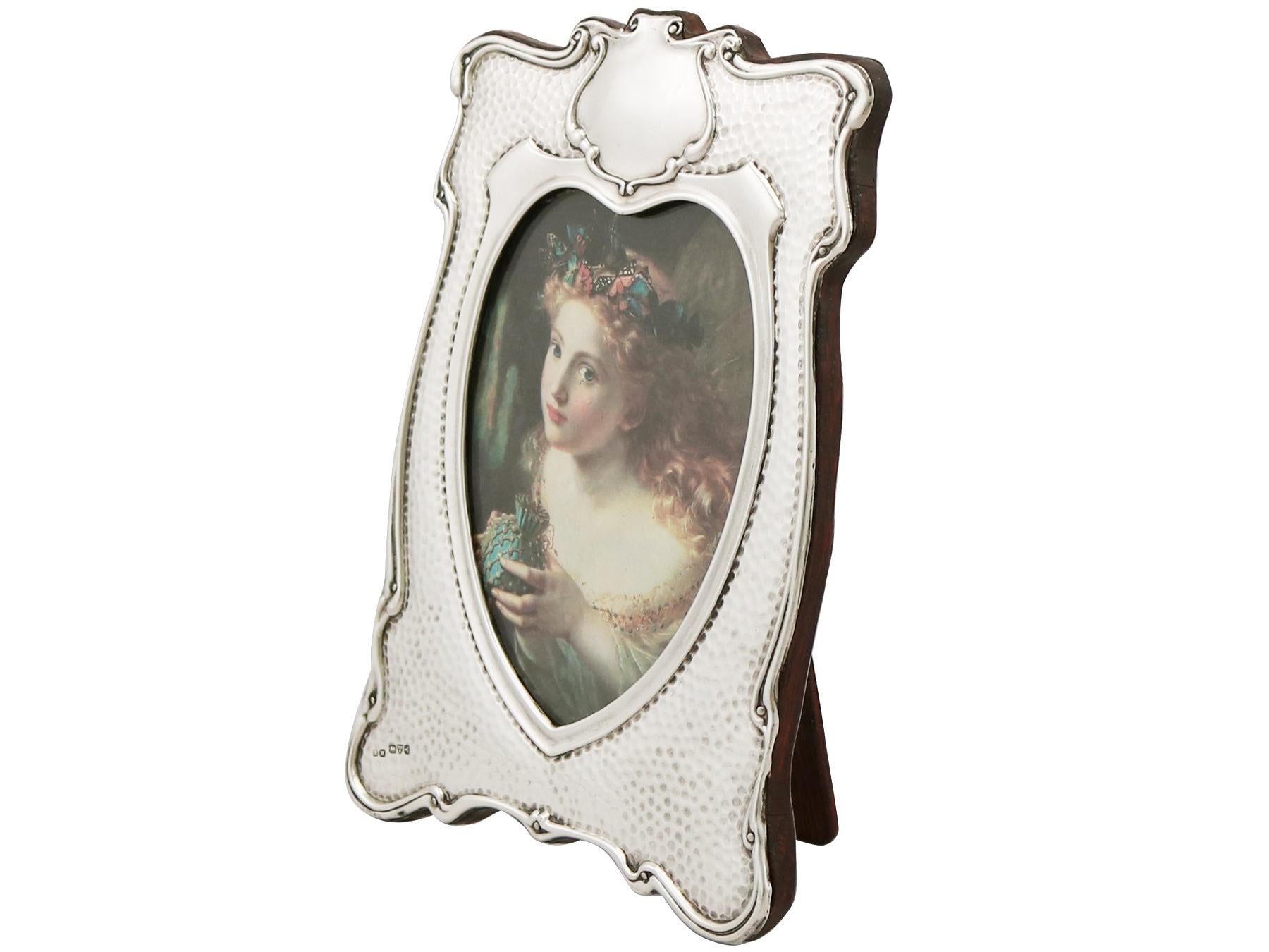 English Edwardian Art Nouveau Style Sterling Silver Photograph Frame