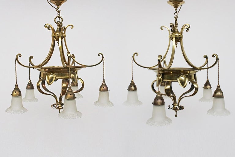 Edwardian Arts And Crafts Brass Five Branch Electrolier Ceiling Light For At 1stdibs - Pair Of Edwardian Ceiling Lights