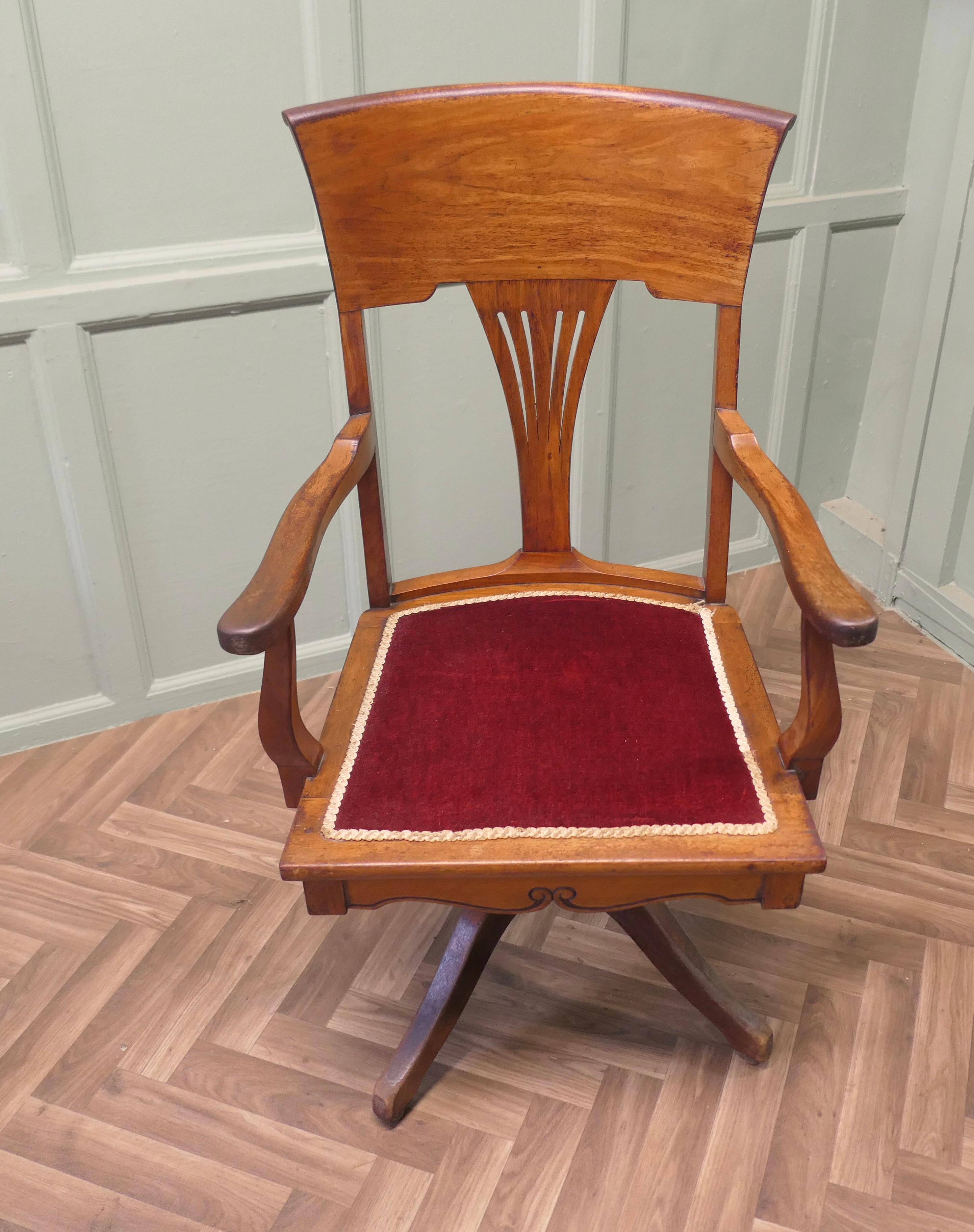 Art Deco Edwardian Arts and Crafts Walnut Desk or Office Chair For Sale