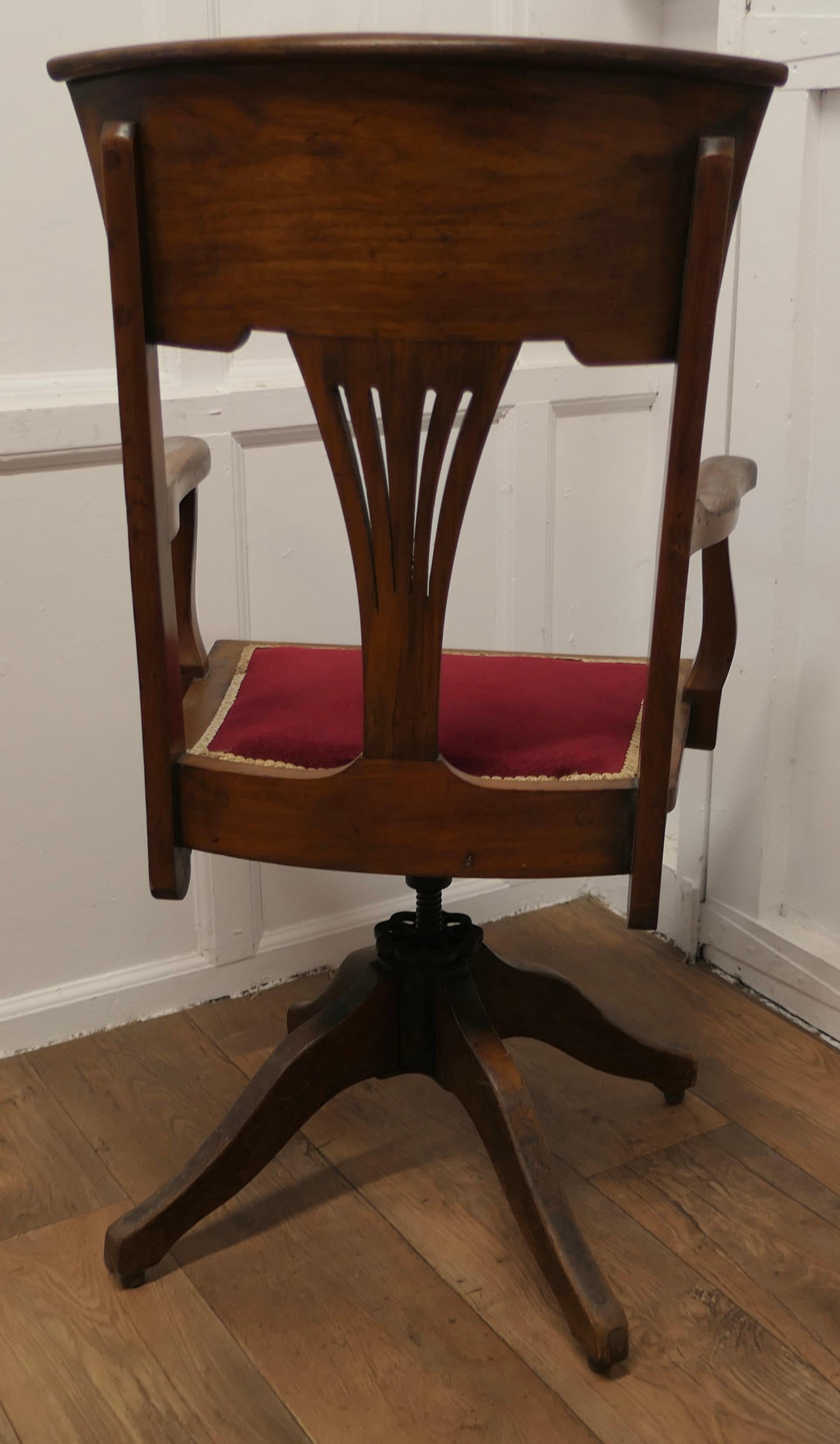 Early 20th Century Edwardian Arts and Crafts Walnut Desk or Office Chair      For Sale