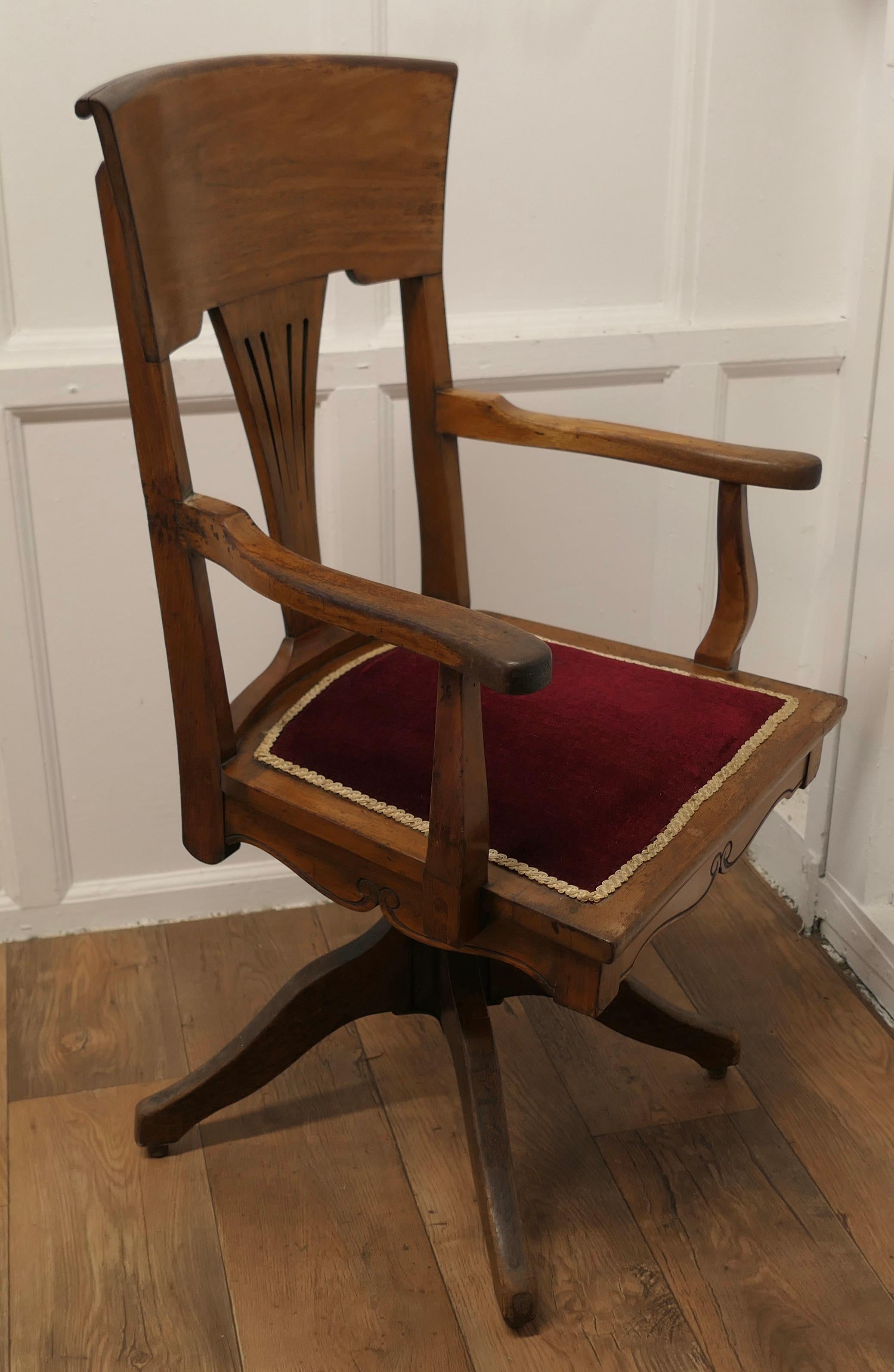 Edwardian Arts and Crafts Walnut Desk or Office Chair      For Sale 1