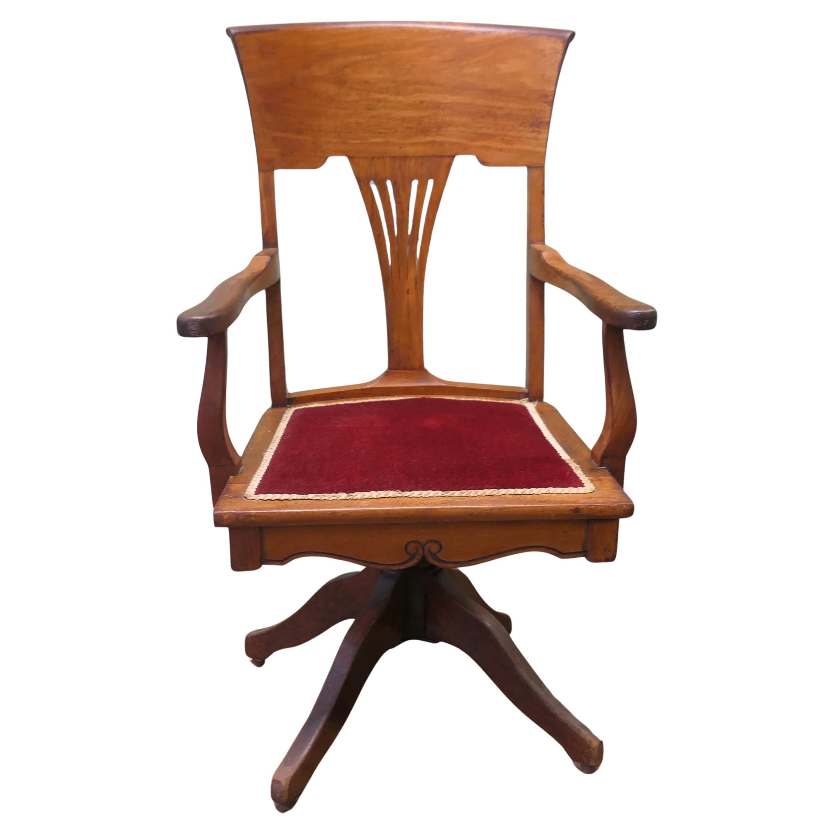 Edwardian Arts and Crafts Walnut Desk or Office Chair For Sale