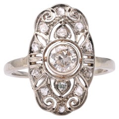 Antique Edwardian Austrian Diamond 14k White Gold Navette Ring