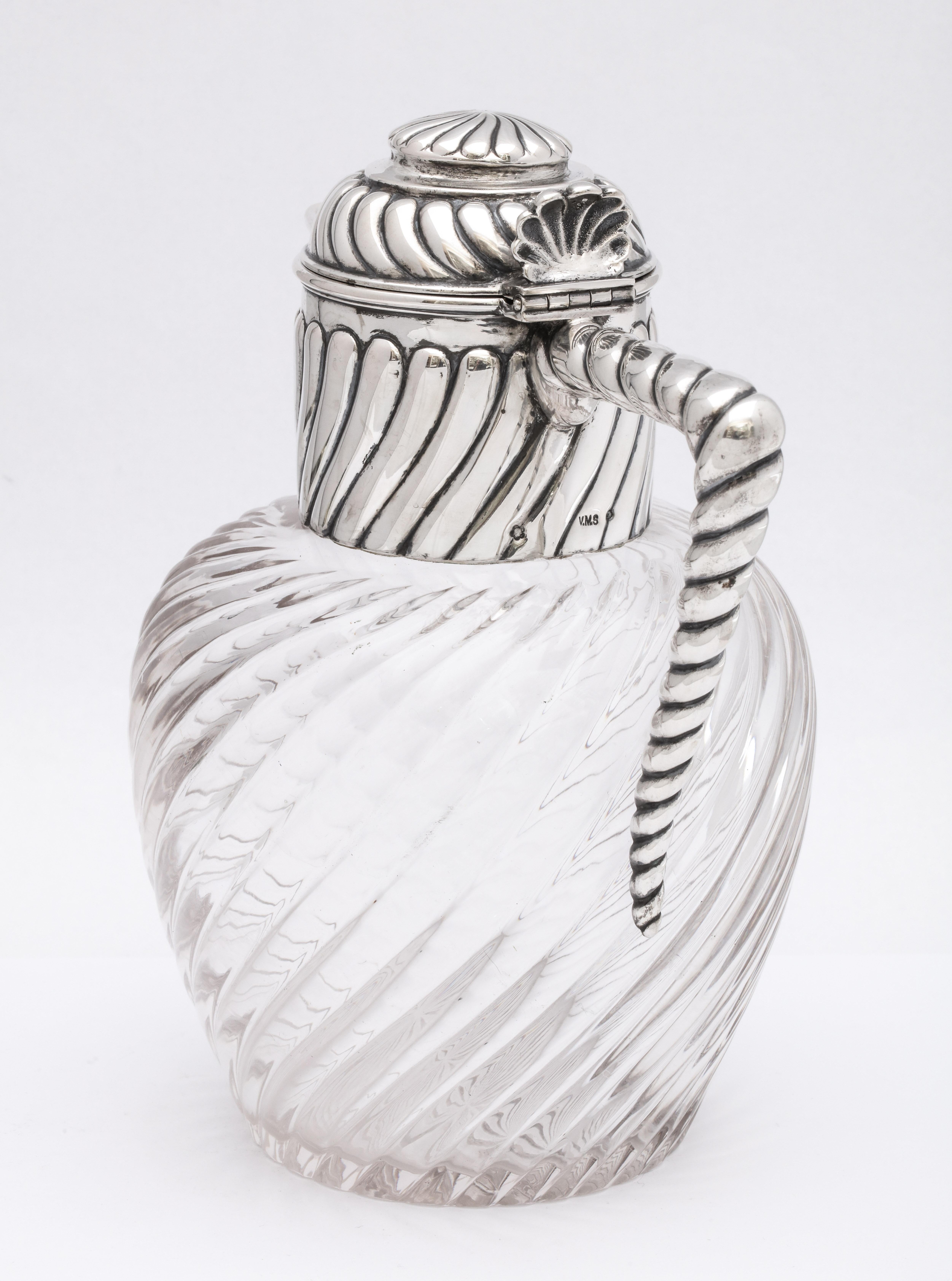 Crystal Edwardian Austrian Silver (.800), Mounted Claret Jug by Vinzenz Mayer's Sohne