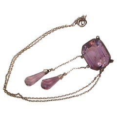 Edwardian Austrian Sterling Silver and Amethyst Negligee Necklace with Briolette