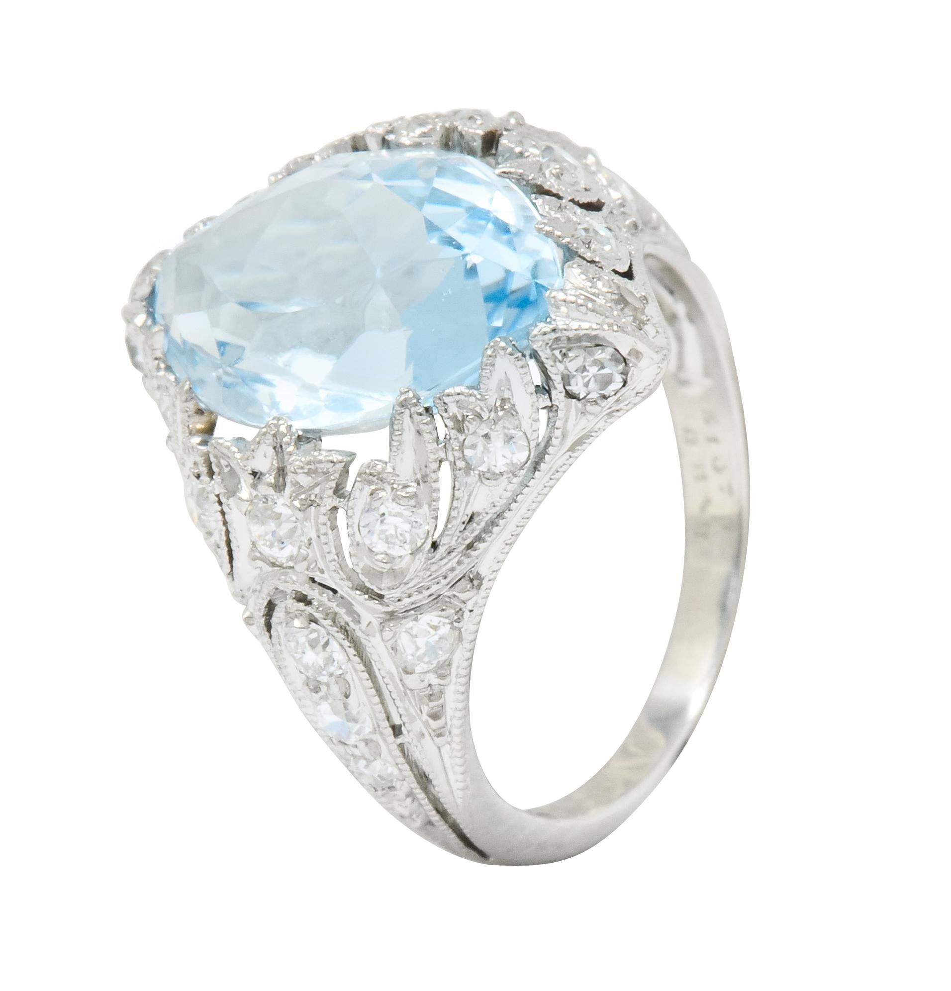 Edwardian Bailey Banks and Biddle Aquamarine Diamond Platinum Navette Ring 5