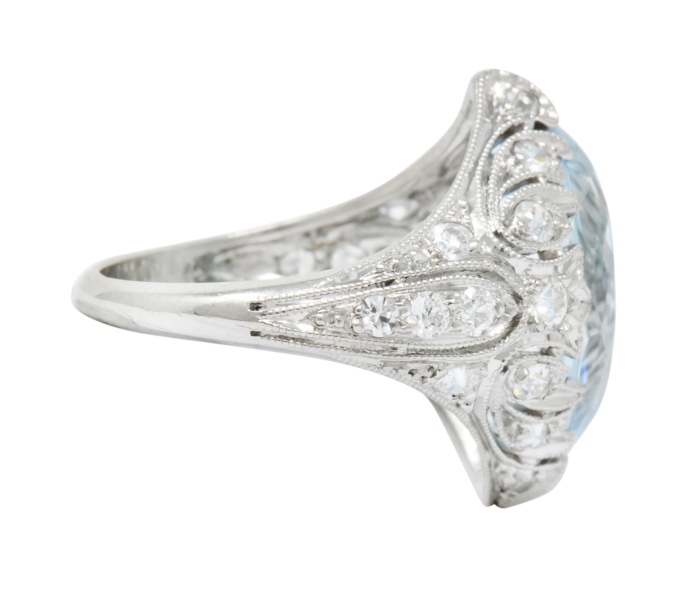 Old European Cut Edwardian Bailey Banks and Biddle Aquamarine Diamond Platinum Navette Ring