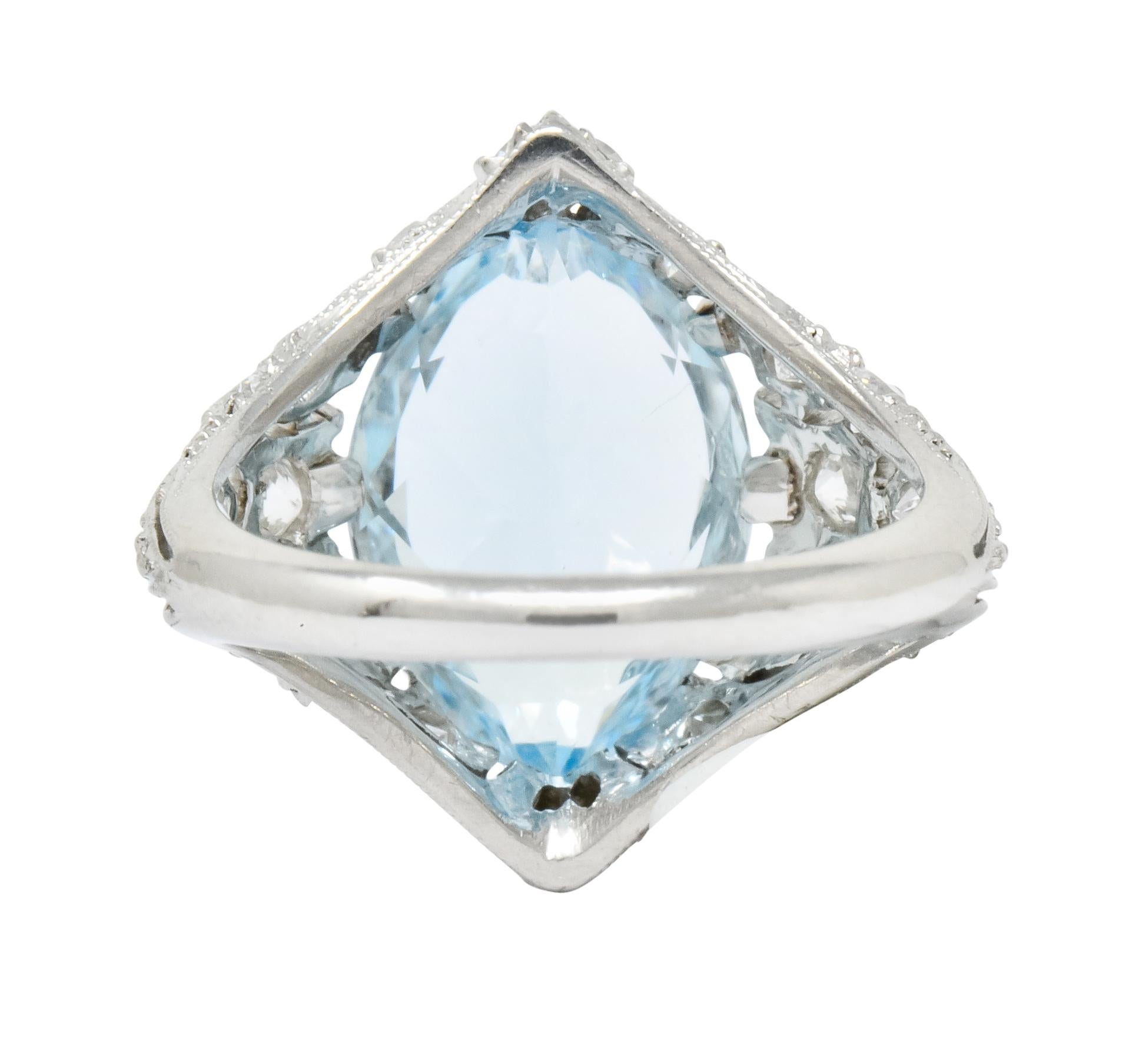 Edwardian Bailey Banks and Biddle Aquamarine Diamond Platinum Navette Ring In Excellent Condition In Philadelphia, PA