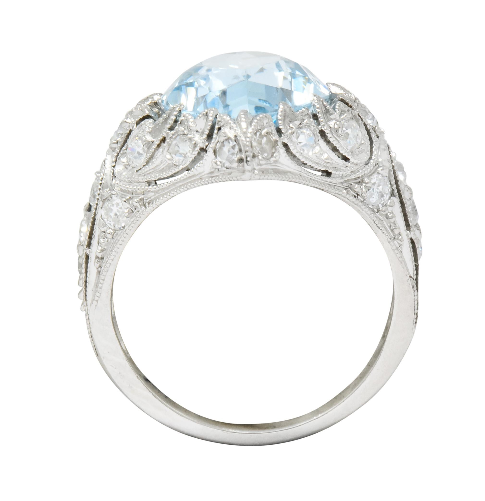 Edwardian Bailey Banks and Biddle Aquamarine Diamond Platinum Navette Ring 3