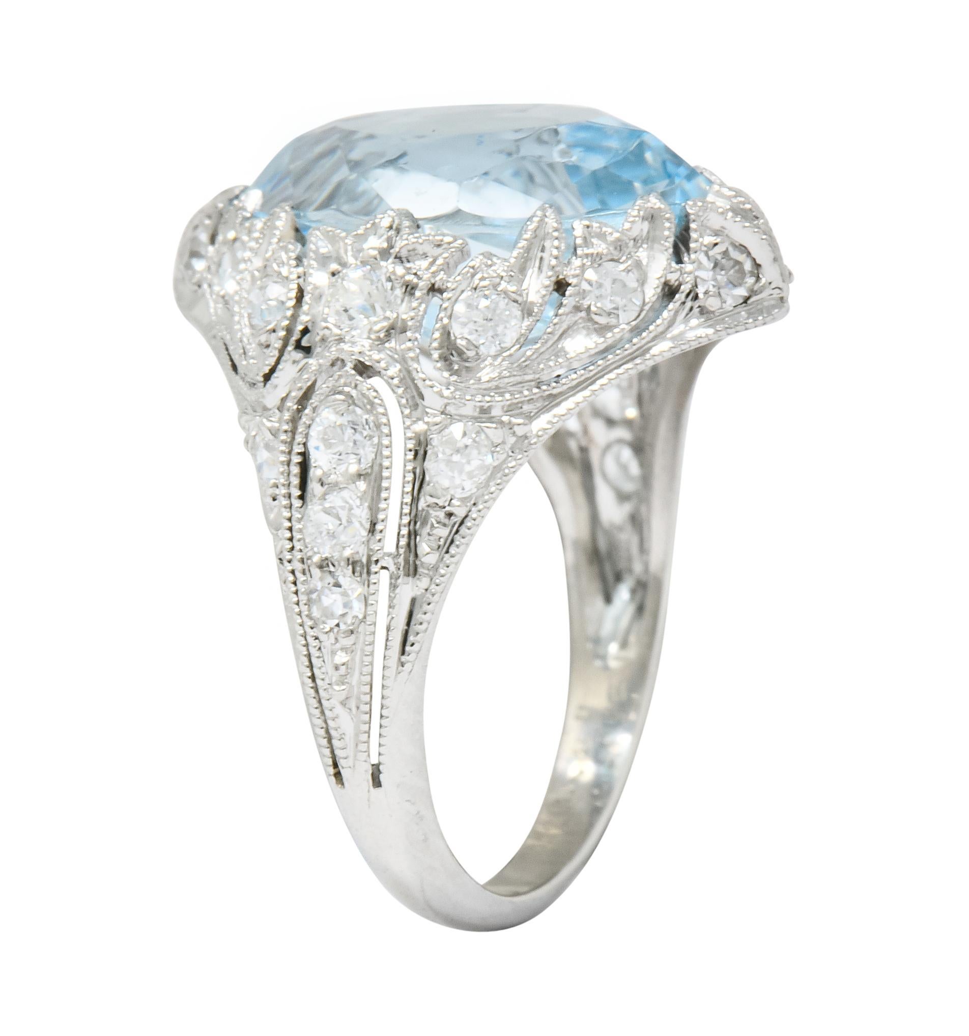 Edwardian Bailey Banks and Biddle Aquamarine Diamond Platinum Navette Ring 4