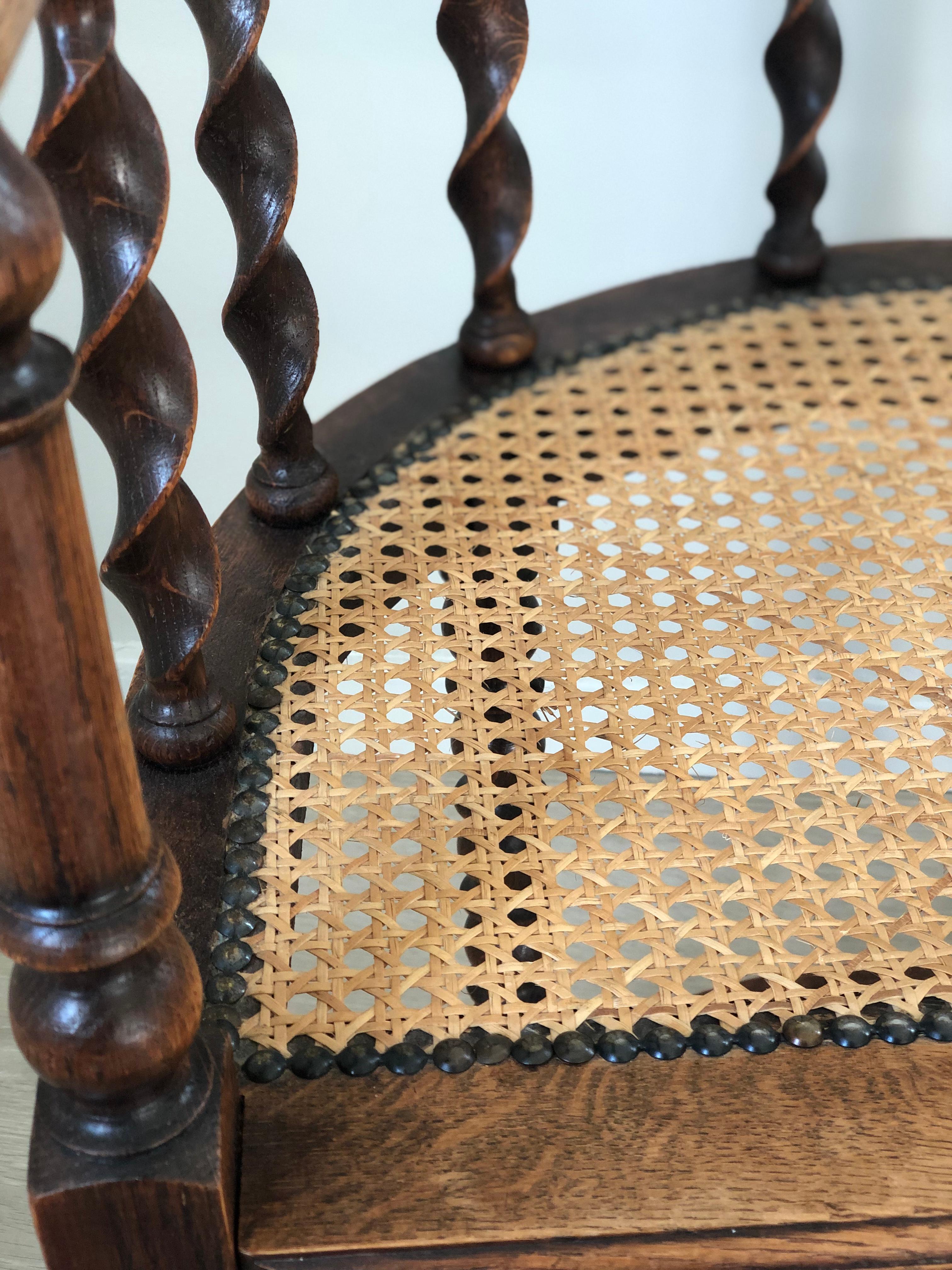 Edwardian Barley Twist Arm Chair With Cane Early 20th Century 5