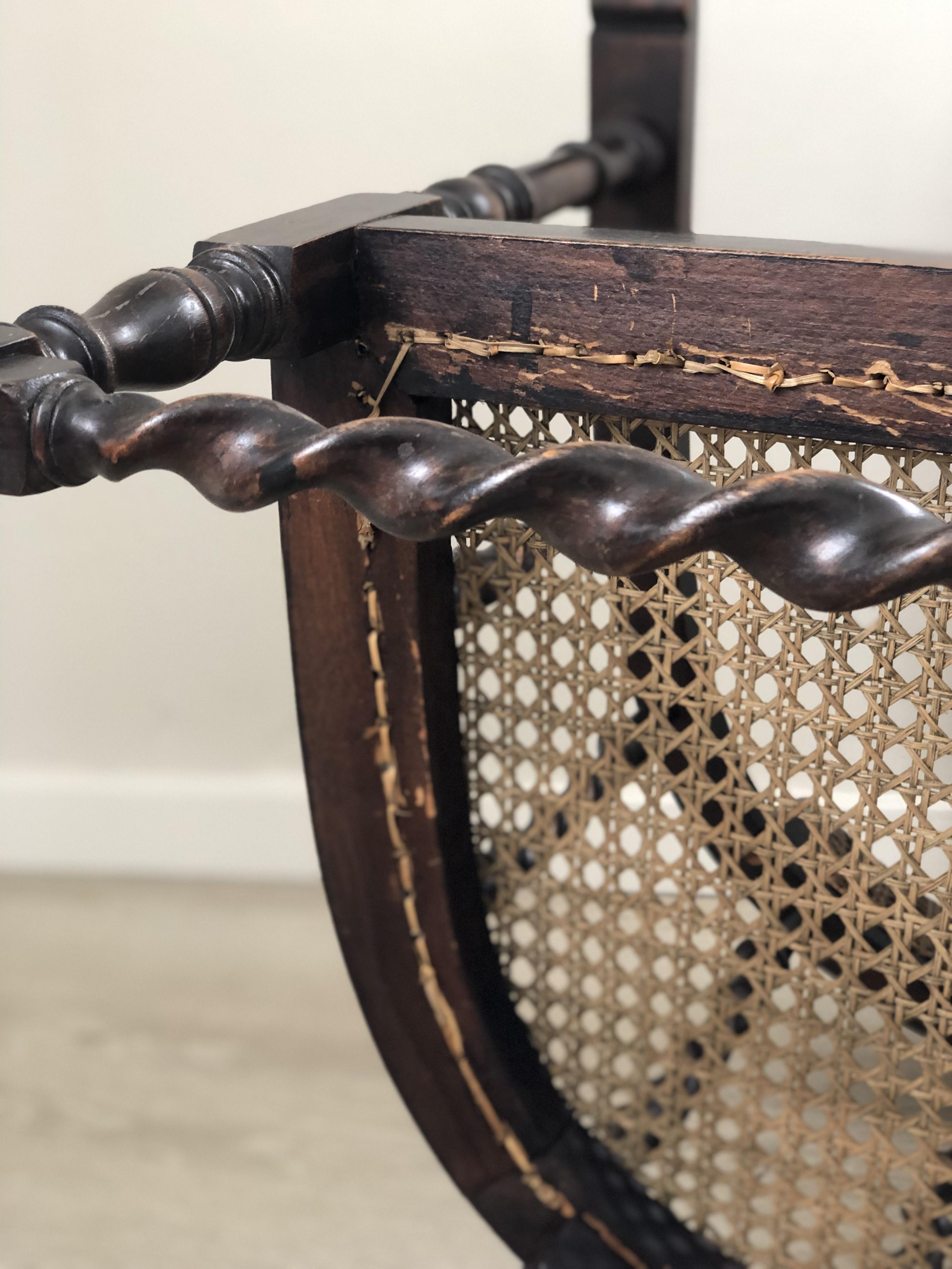 Edwardian Barley Twist Arm chair With Cane Early 20th Century 6