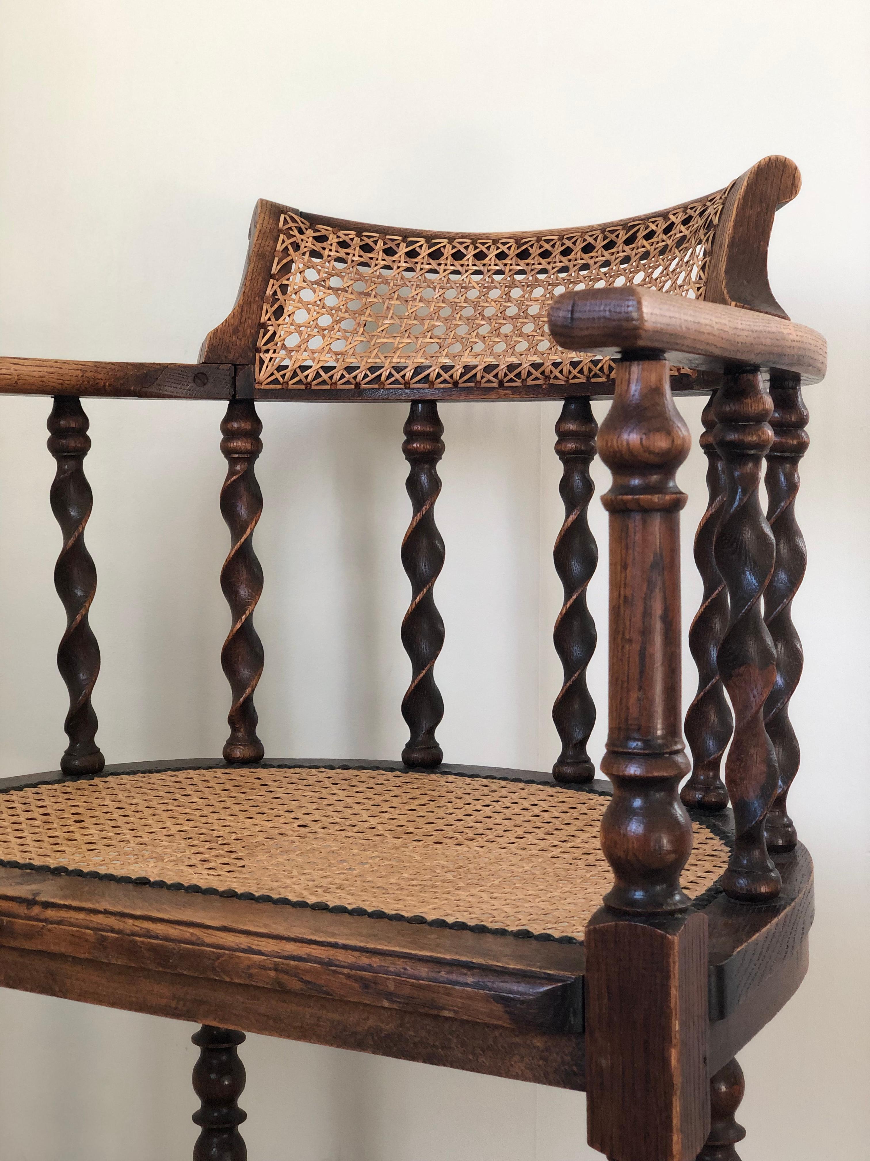 British Edwardian Barley Twist Arm Chair With Cane Early 20th Century