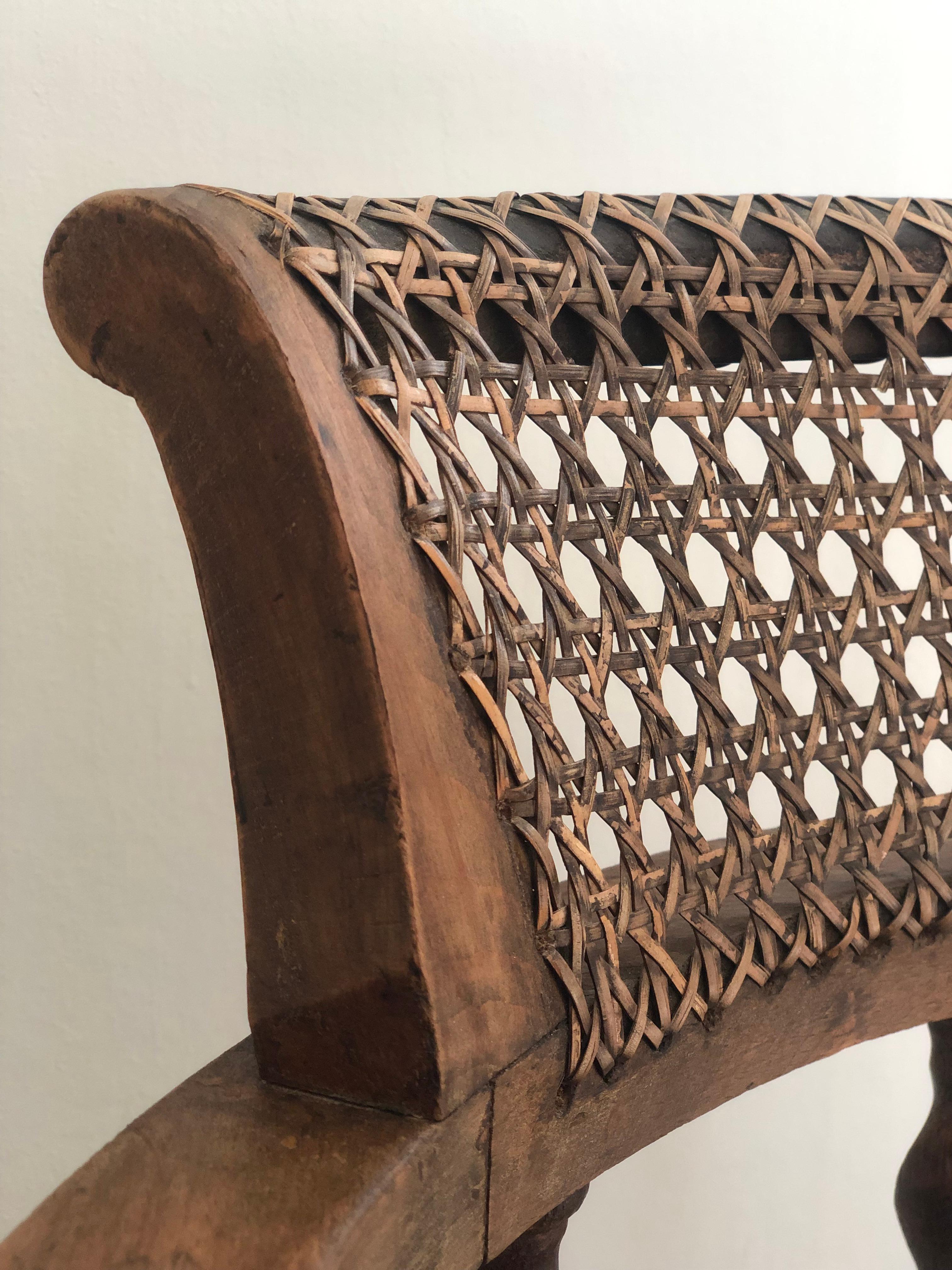 Hand-Carved Edwardian Barley Twist Arm chair With Cane Early 20th Century