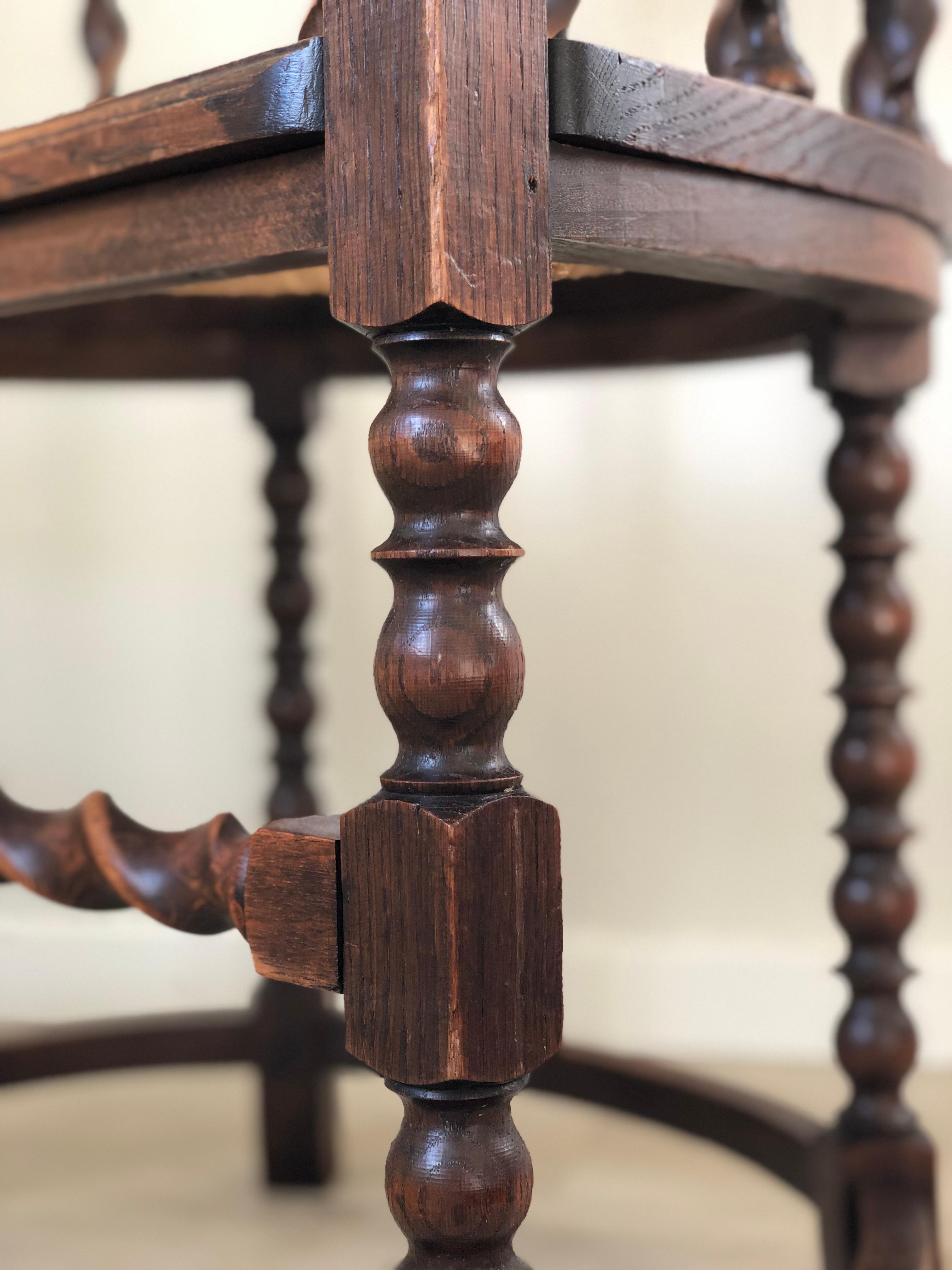 Hand-Carved Edwardian Barley Twist Arm Chair With Cane Early 20th Century
