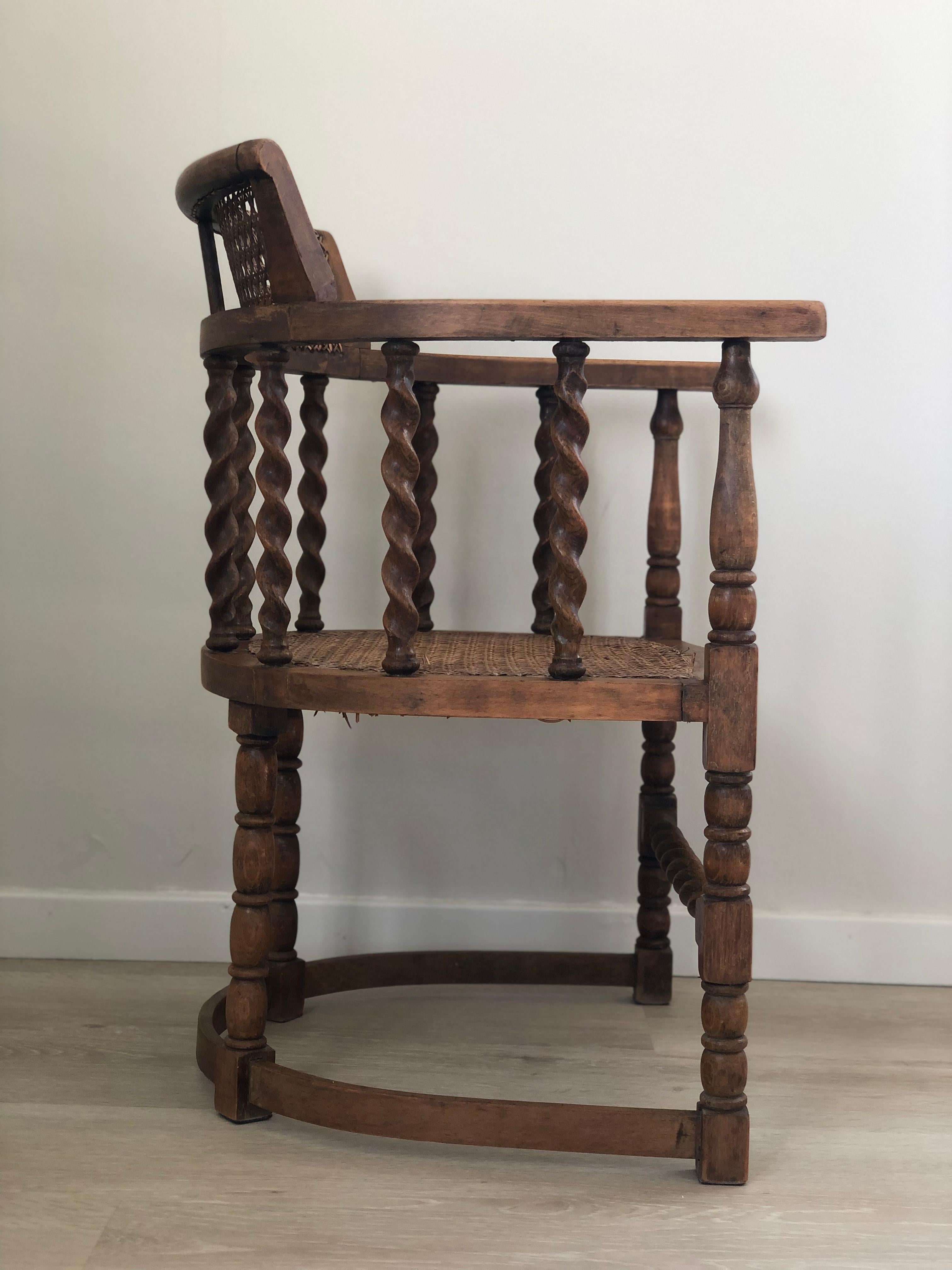 Edwardian Barley Twist Arm chair With Cane Early 20th Century In Good Condition In Sakskøbing, DK