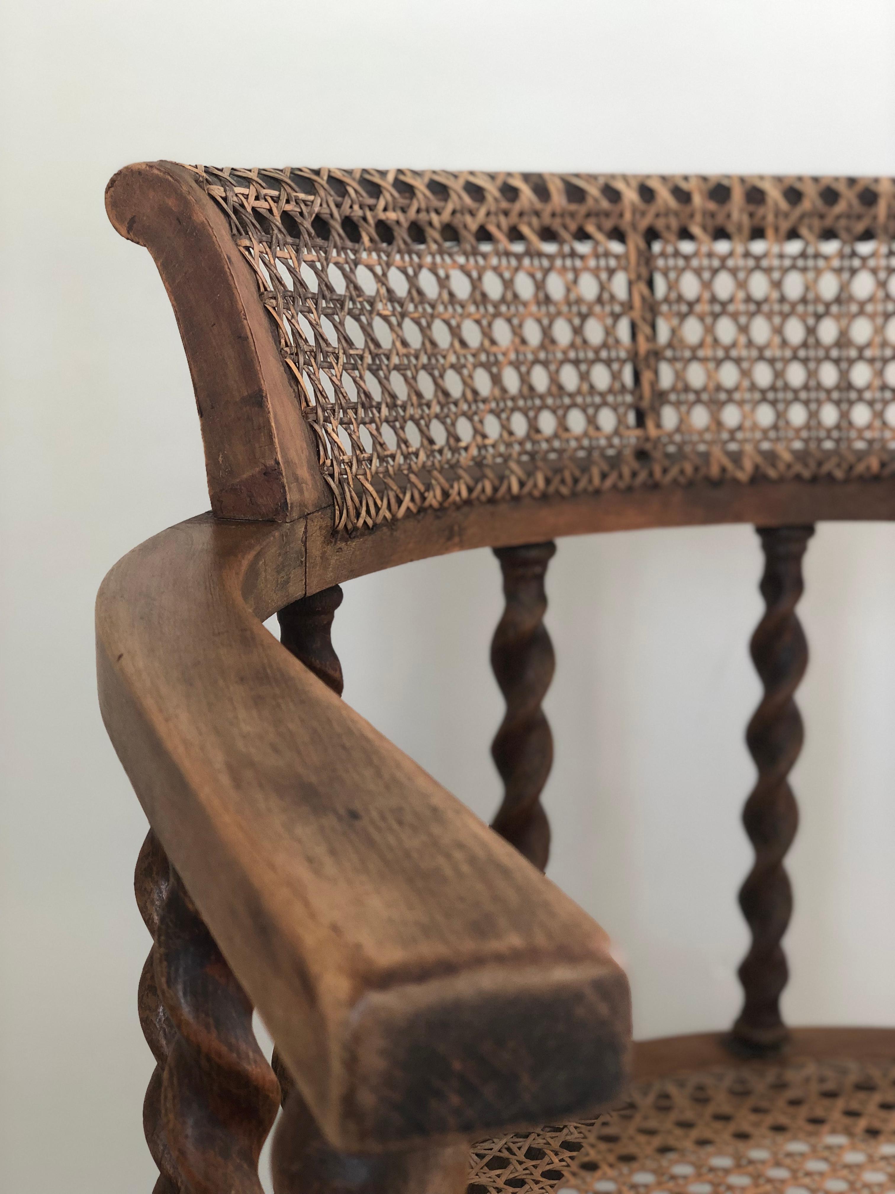 Edwardian Barley Twist Arm chair With Cane Early 20th Century 1