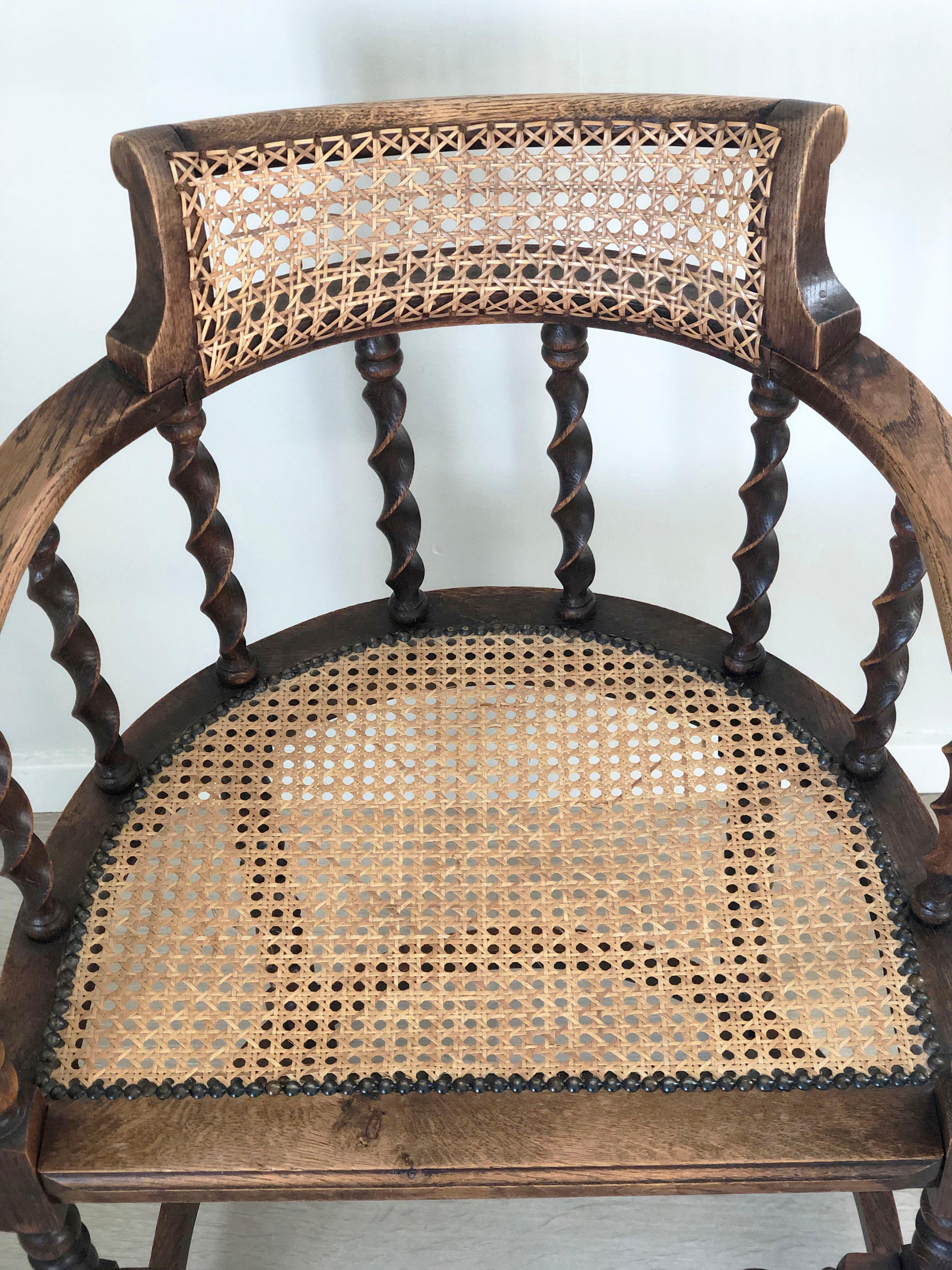 Edwardian Barley Twist Arm Chair With Cane Early 20th Century 2