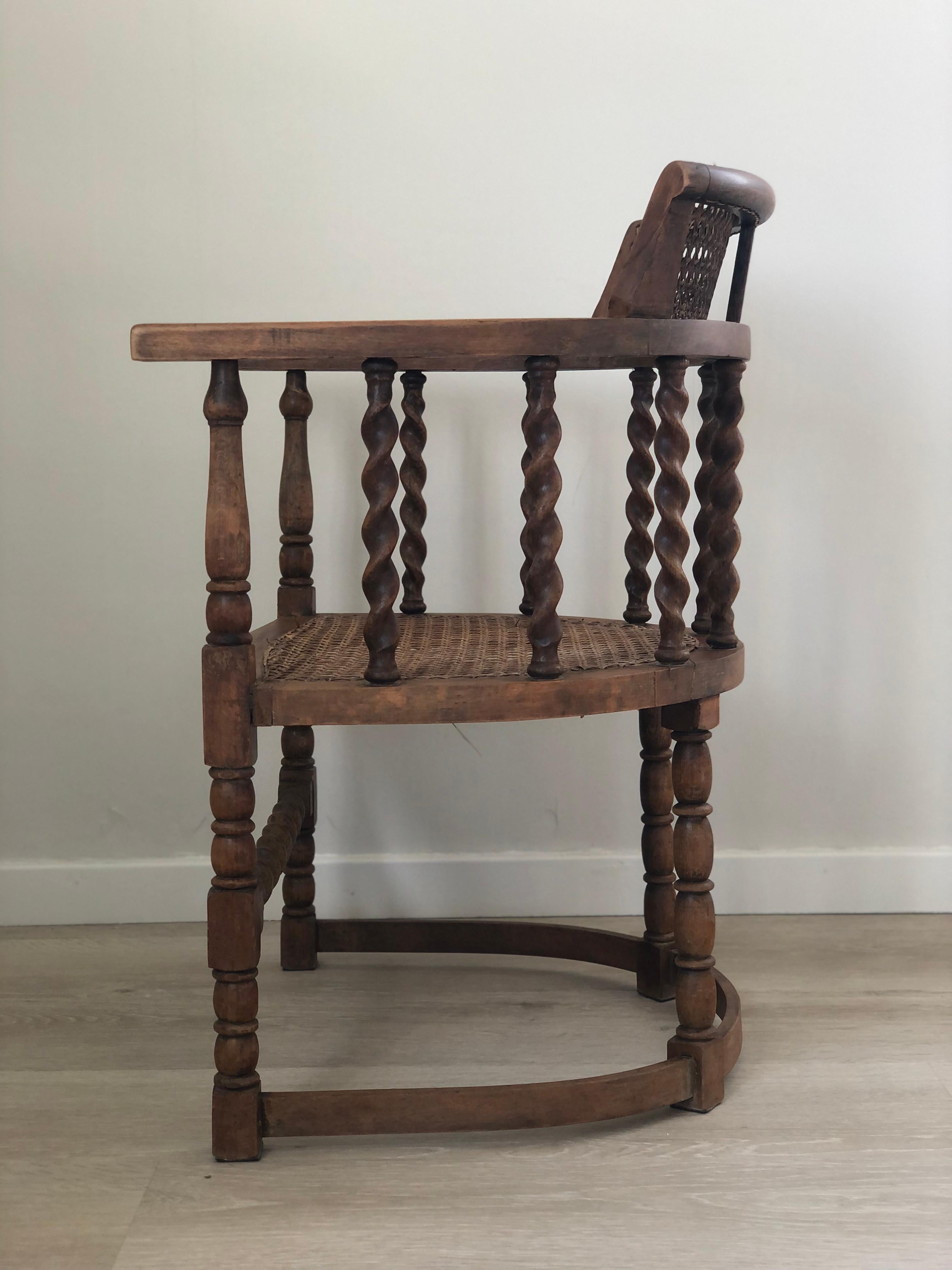 Edwardian Barley Twist Arm chair With Cane Early 20th Century 3