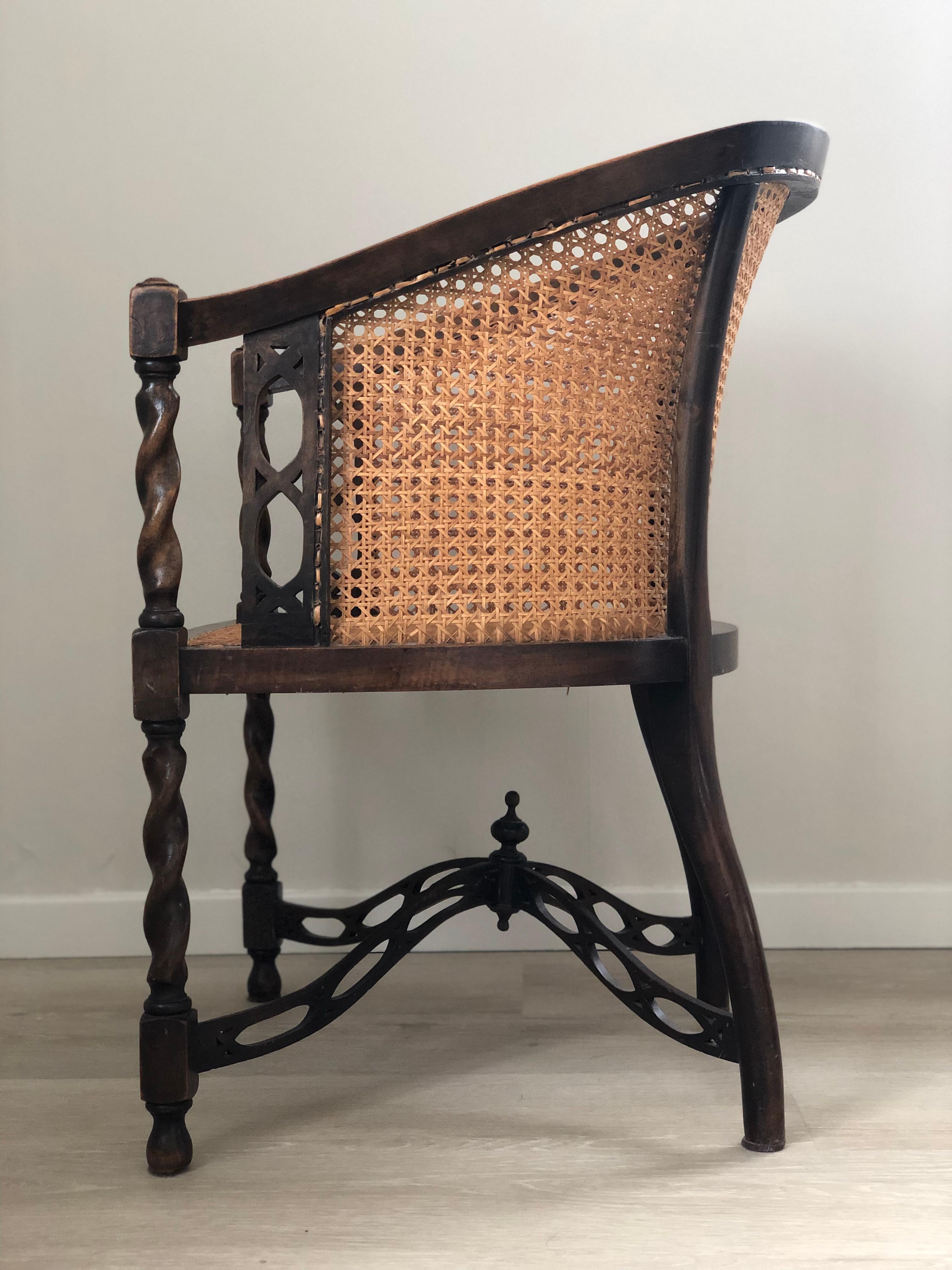 Edwardian Barley Twist Arm chair With Cane Early 20th Century 4