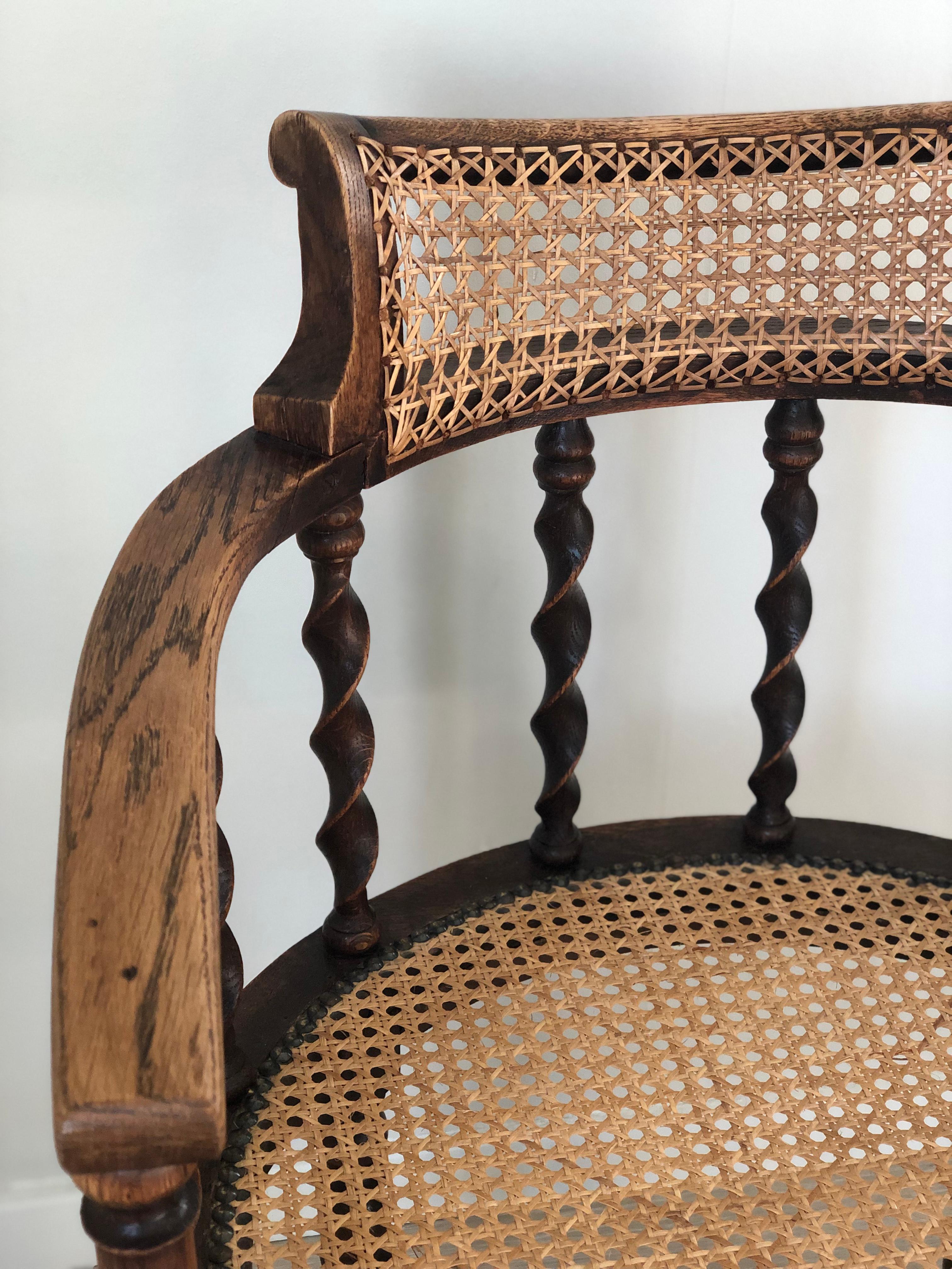 Edwardian Barley Twist Arm Chair With Cane Early 20th Century 4