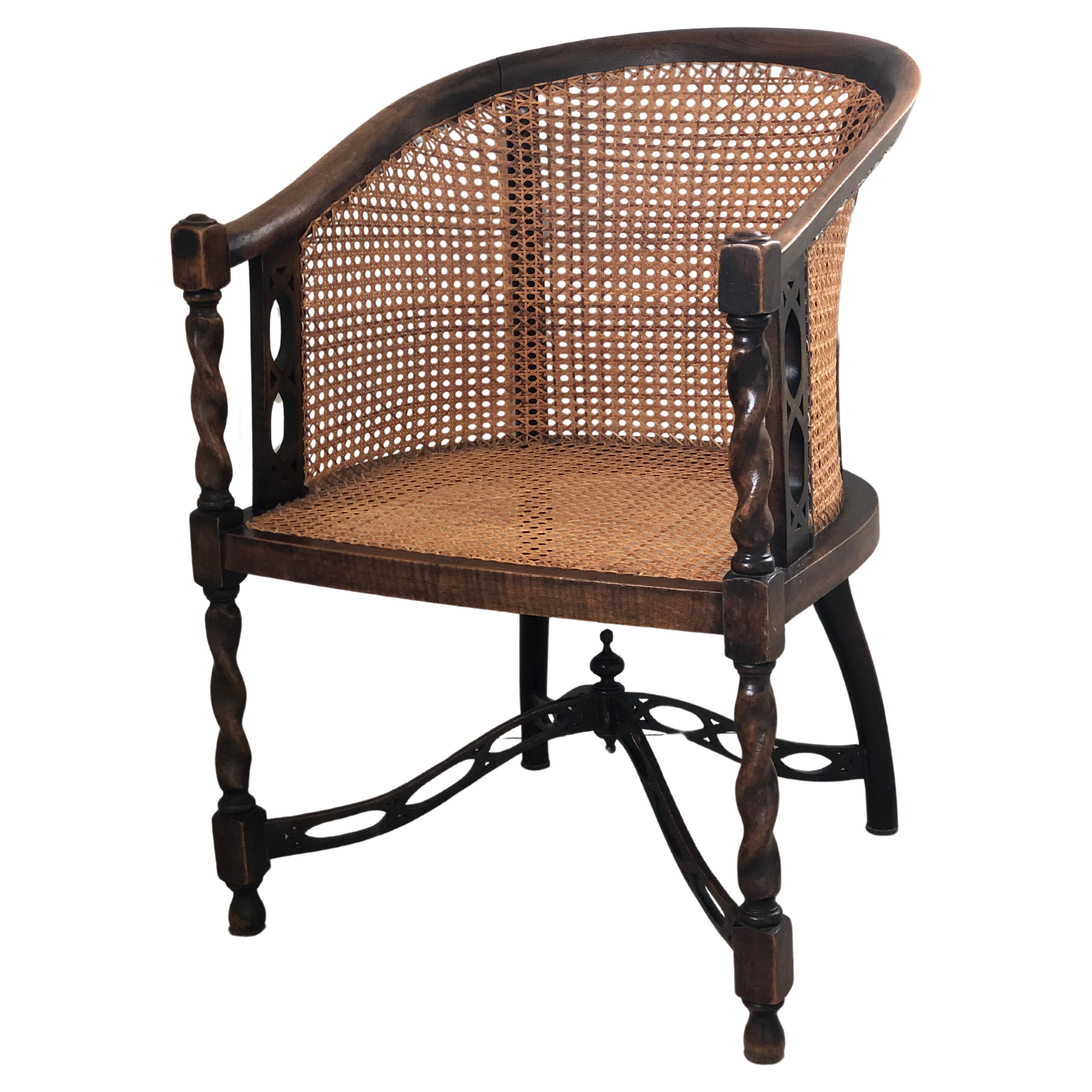 Edwardian Barley Twist Arm chair With Cane Early 20th Century