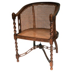 Antique Edwardian Barley Twist Armchair with Cane, Early 20th Century