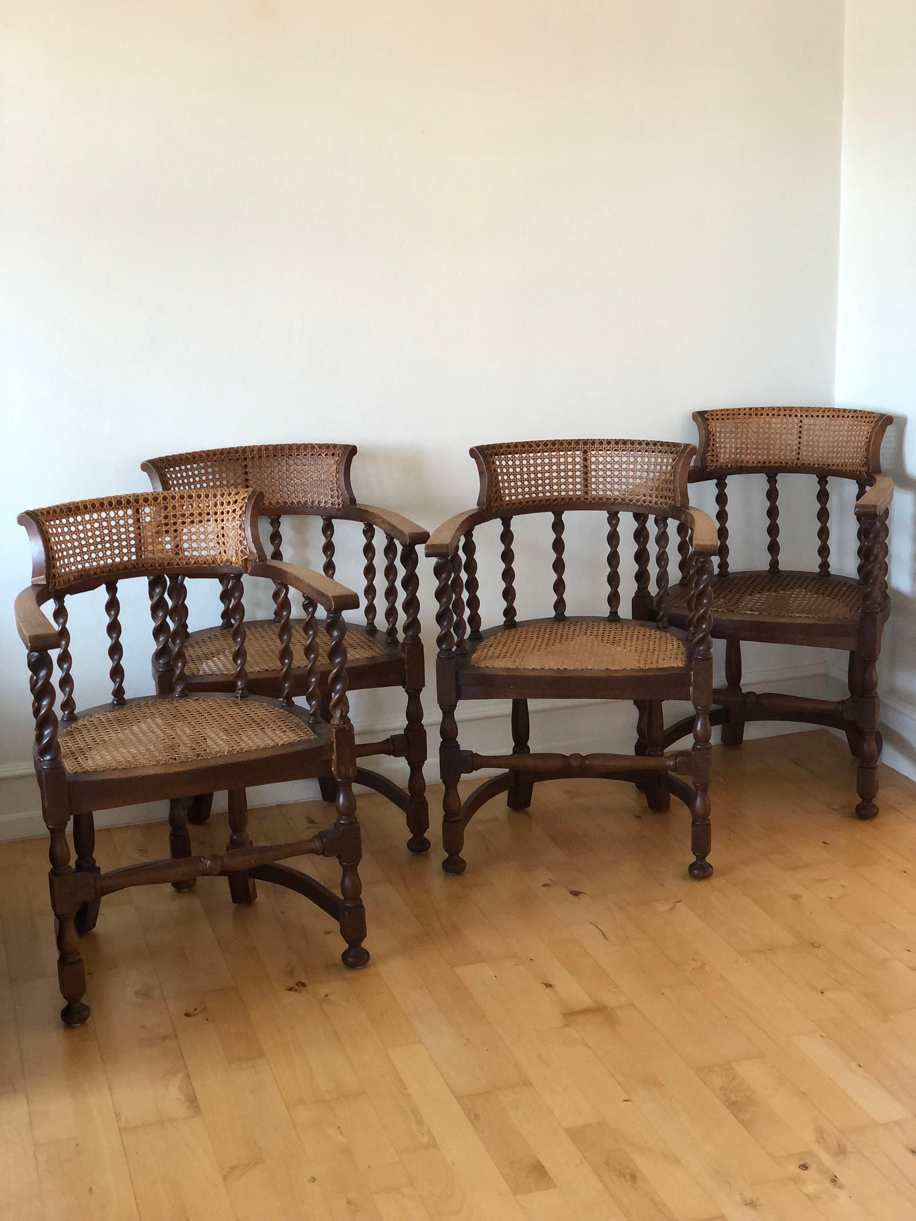 Edwardian Barley Twist Armchair with Cane Early 20th Century United Kingdom 5