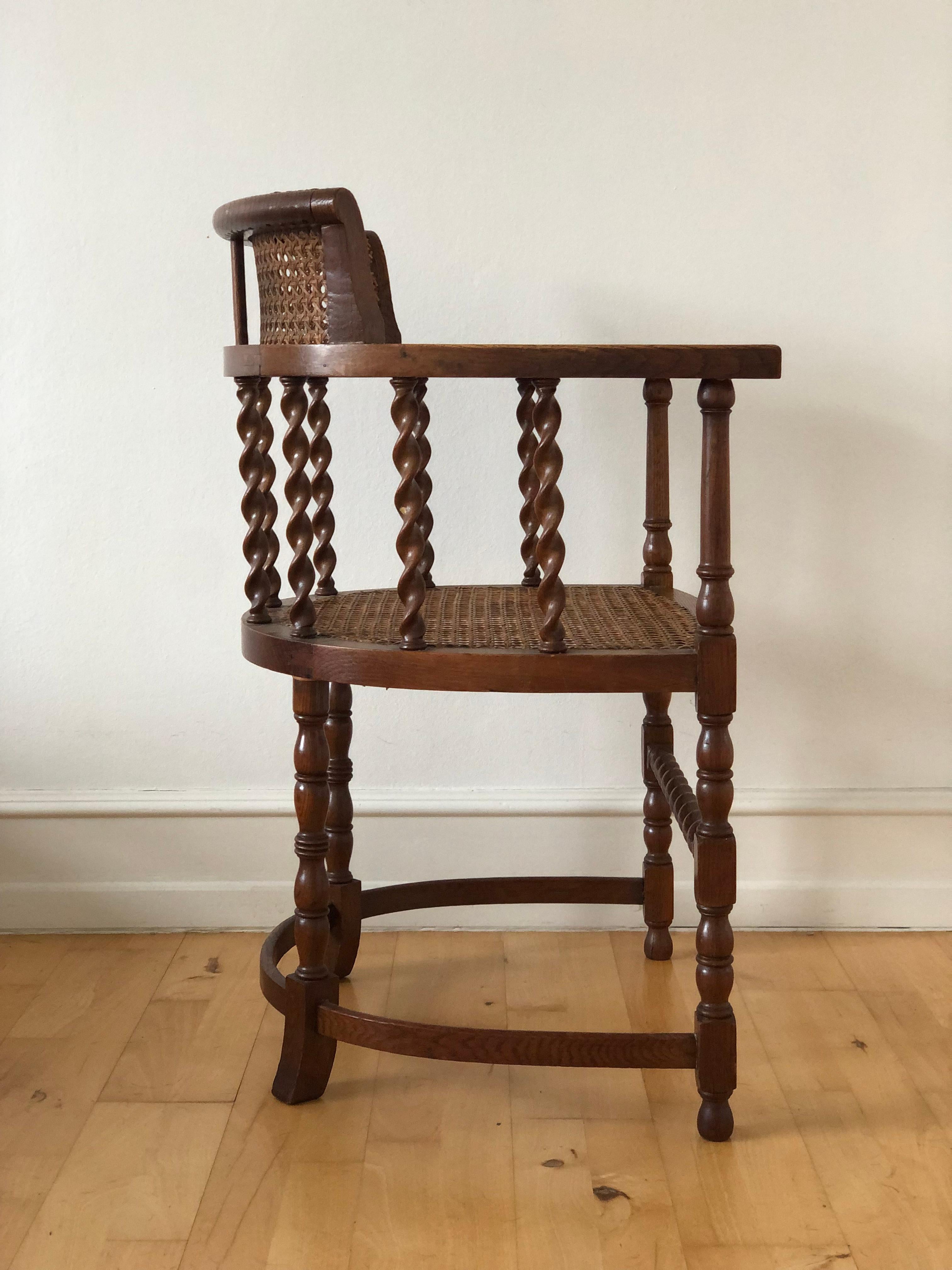 British Edwardian Barley Twist Armchair with Cane Early 20th Century United Kingdom