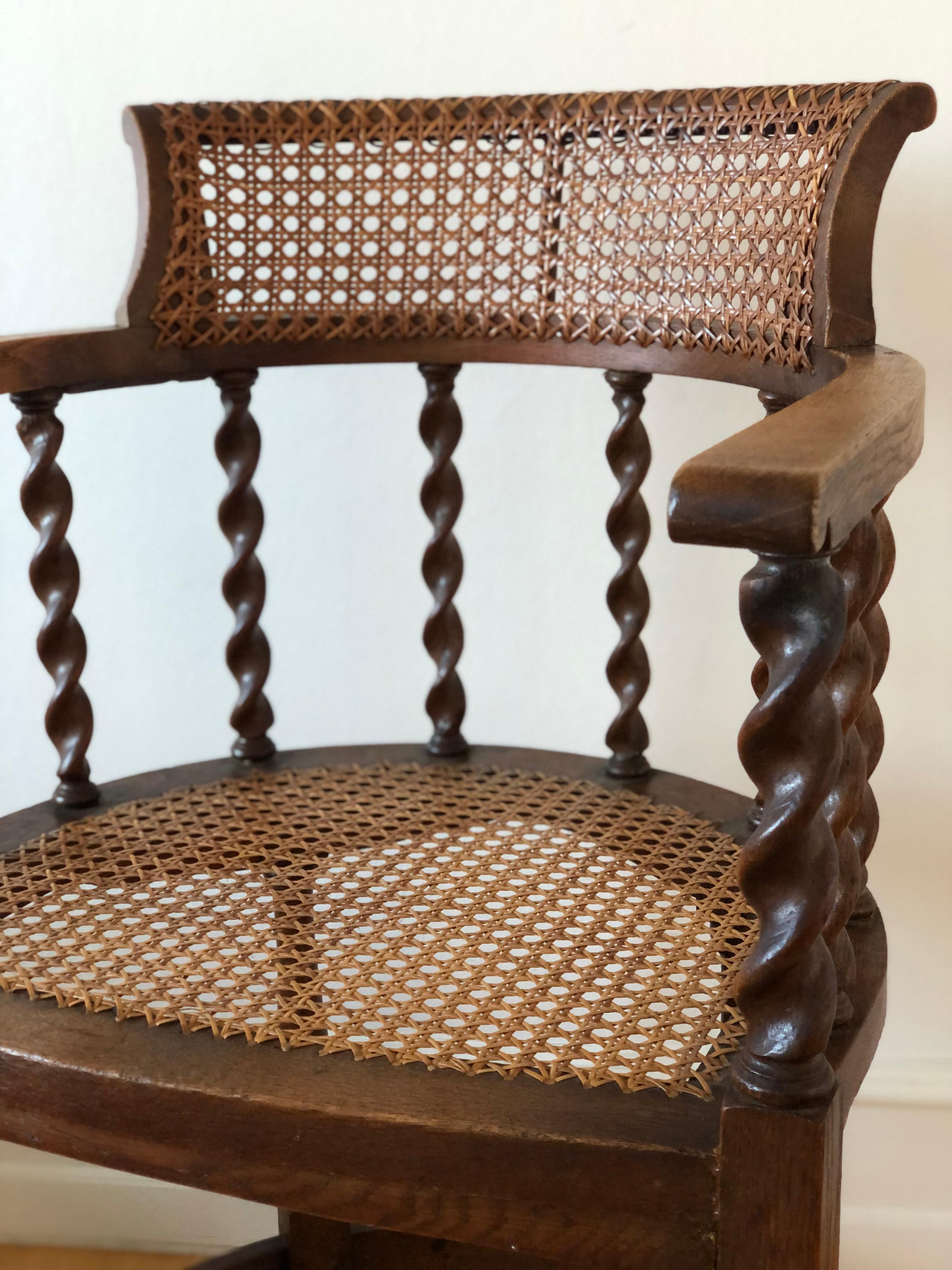 British Edwardian Barley Twist Armchair with Cane Early 20th Century United Kingdom