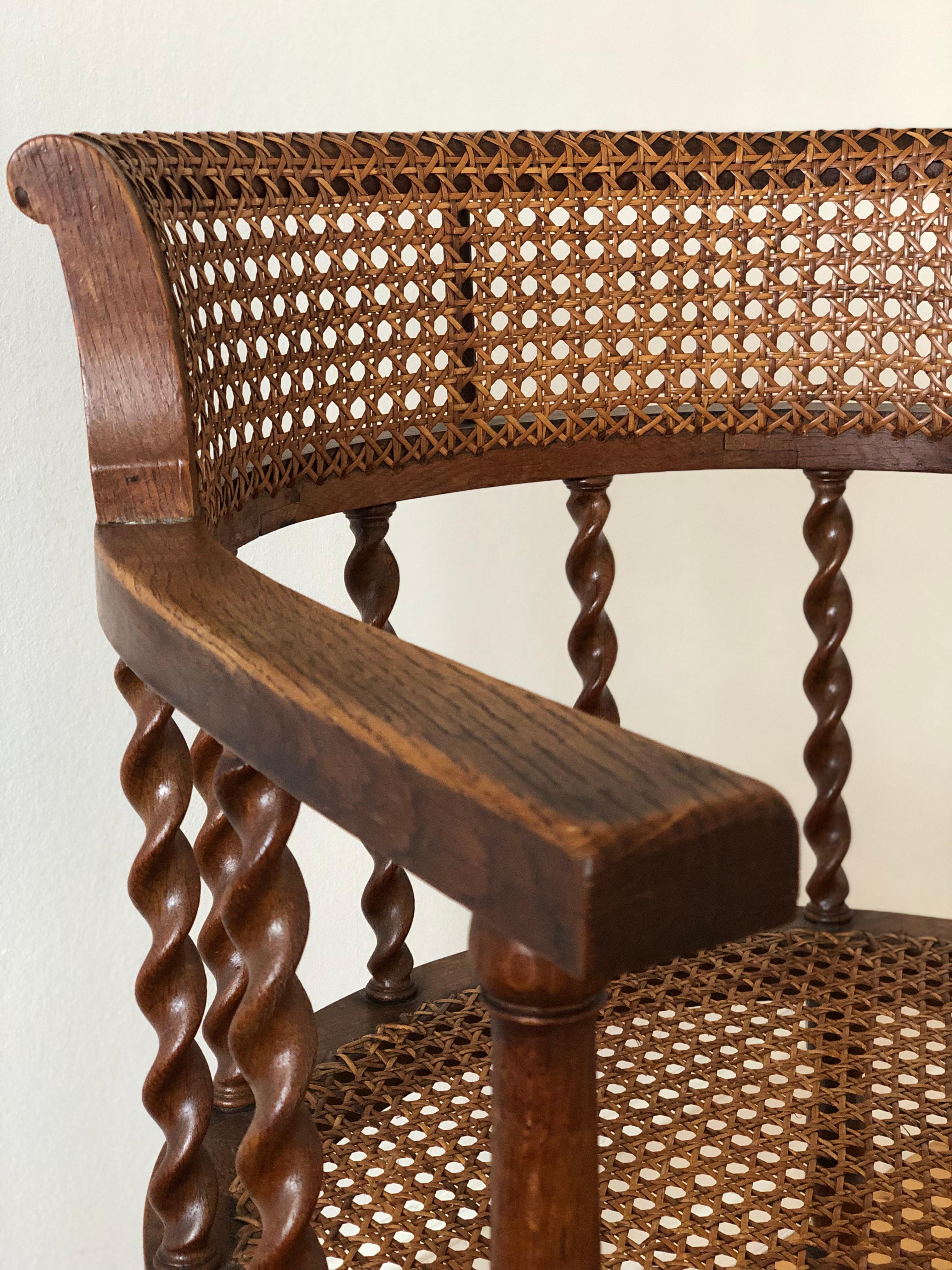 Edwardian Barley Twist Armchair with Cane Early 20th Century United Kingdom In Good Condition In Sakskøbing, DK
