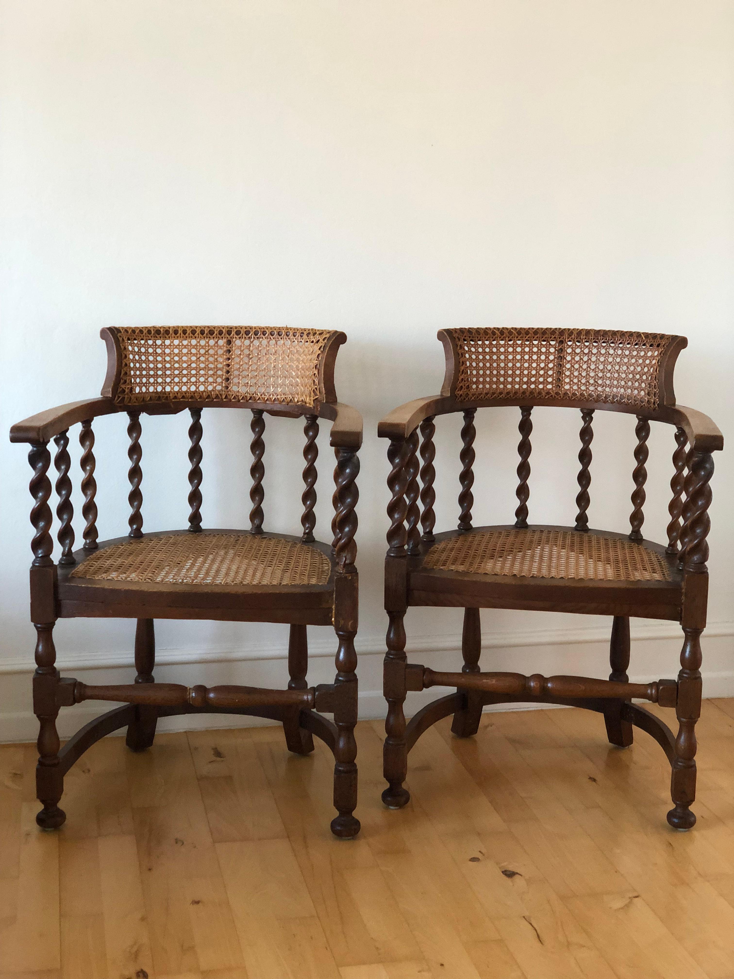 Edwardian Barley Twist Armchair with Cane Early 20th Century United Kingdom In Good Condition In Sakskøbing, DK