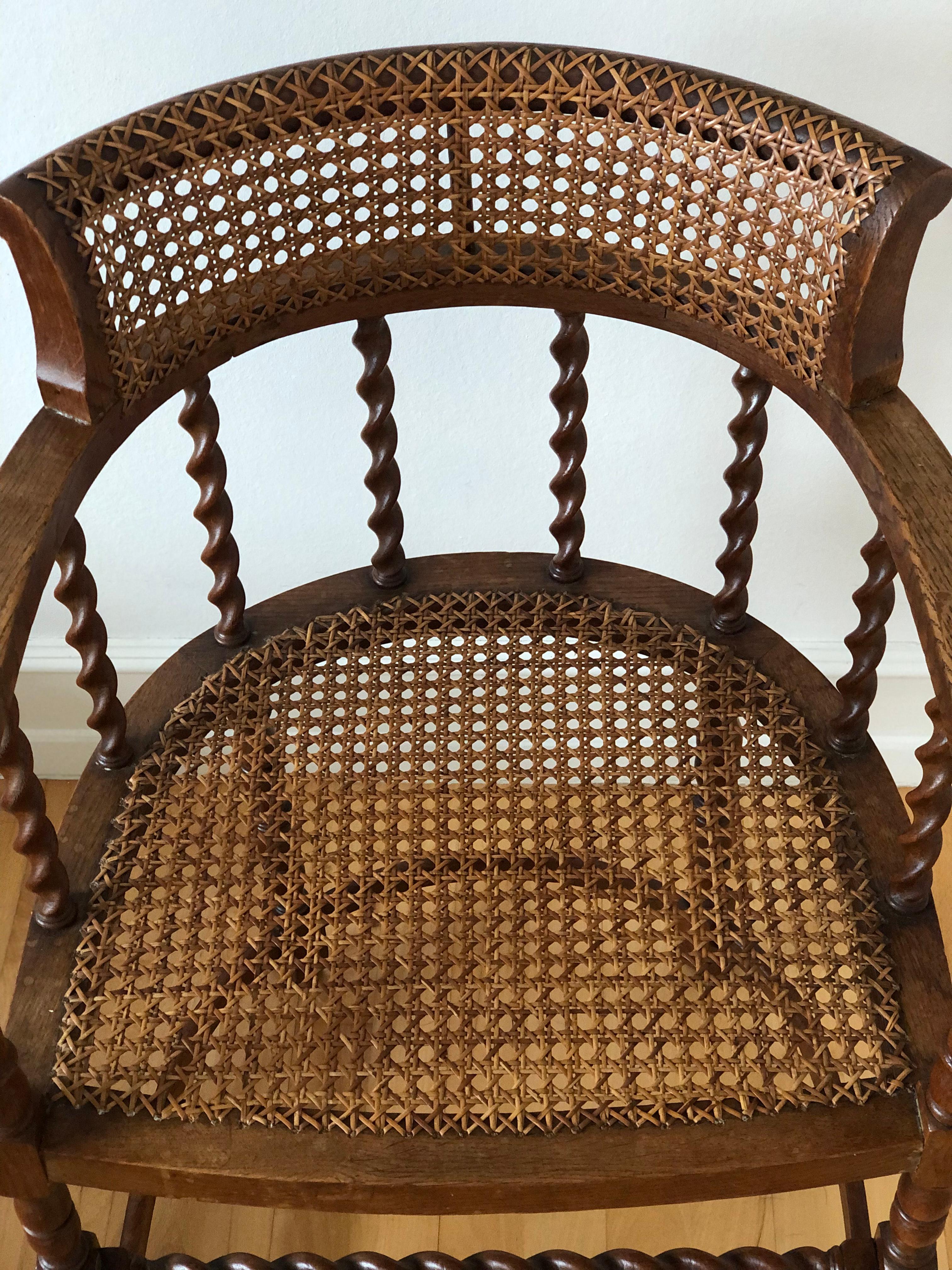 Edwardian Barley Twist Armchair with Cane Early 20th Century United Kingdom 2
