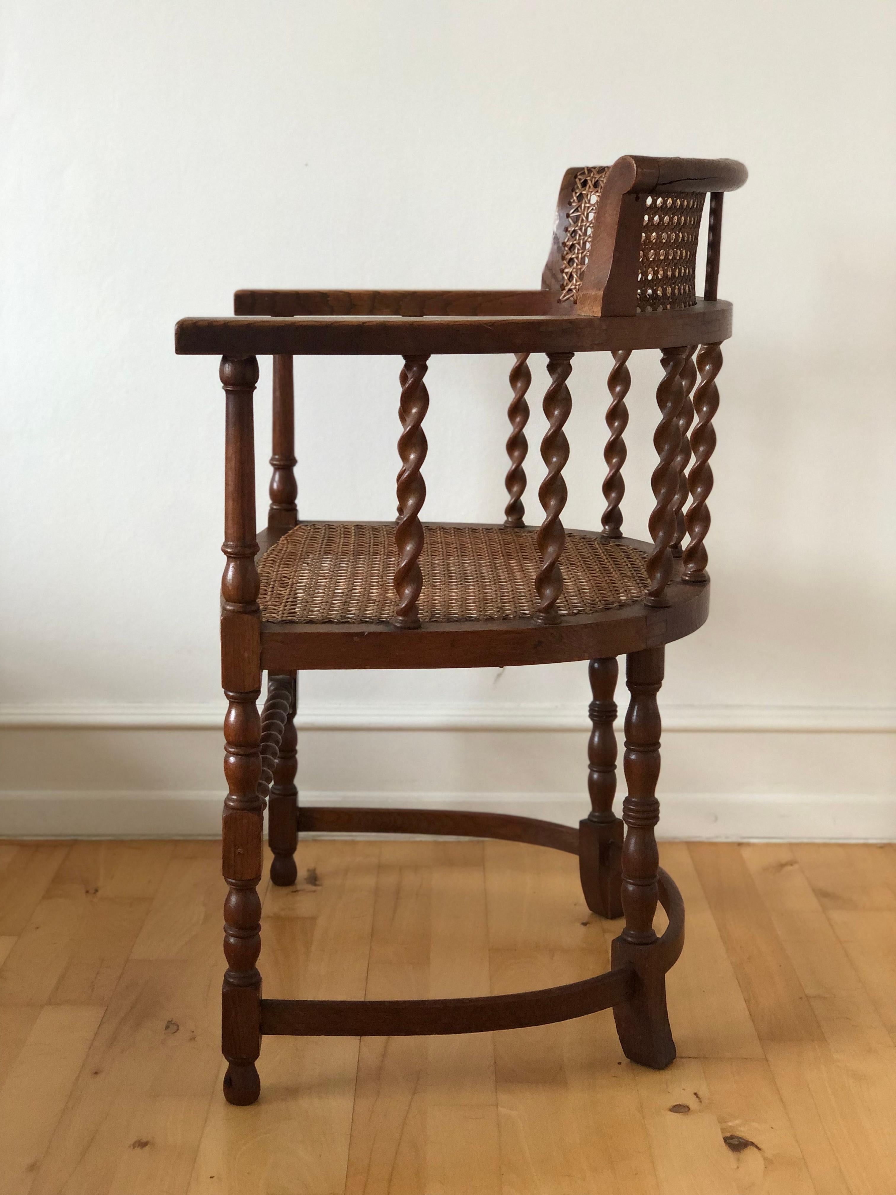 Edwardian Barley Twist Armchair with Cane Early 20th Century United Kingdom 4