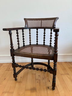 Edwardian Barley Twist Armchair with Cane, English, Early 20th Century