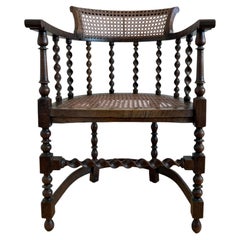Edwardian Barley Twist Armchair with Cane, English, Early 20th Century