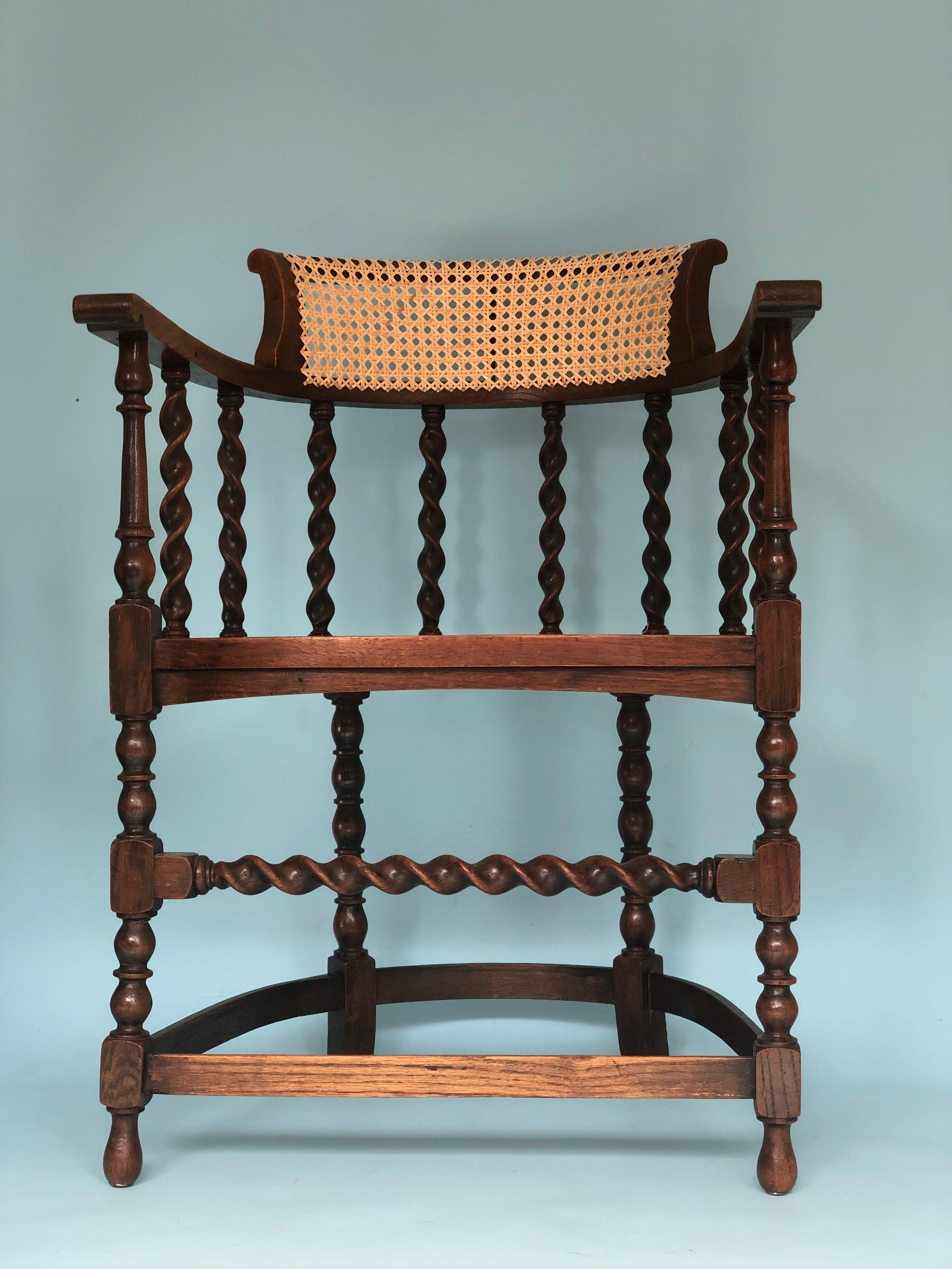 Edwardian Barley Twist Corner Chair with Cane Late 19th Century 1