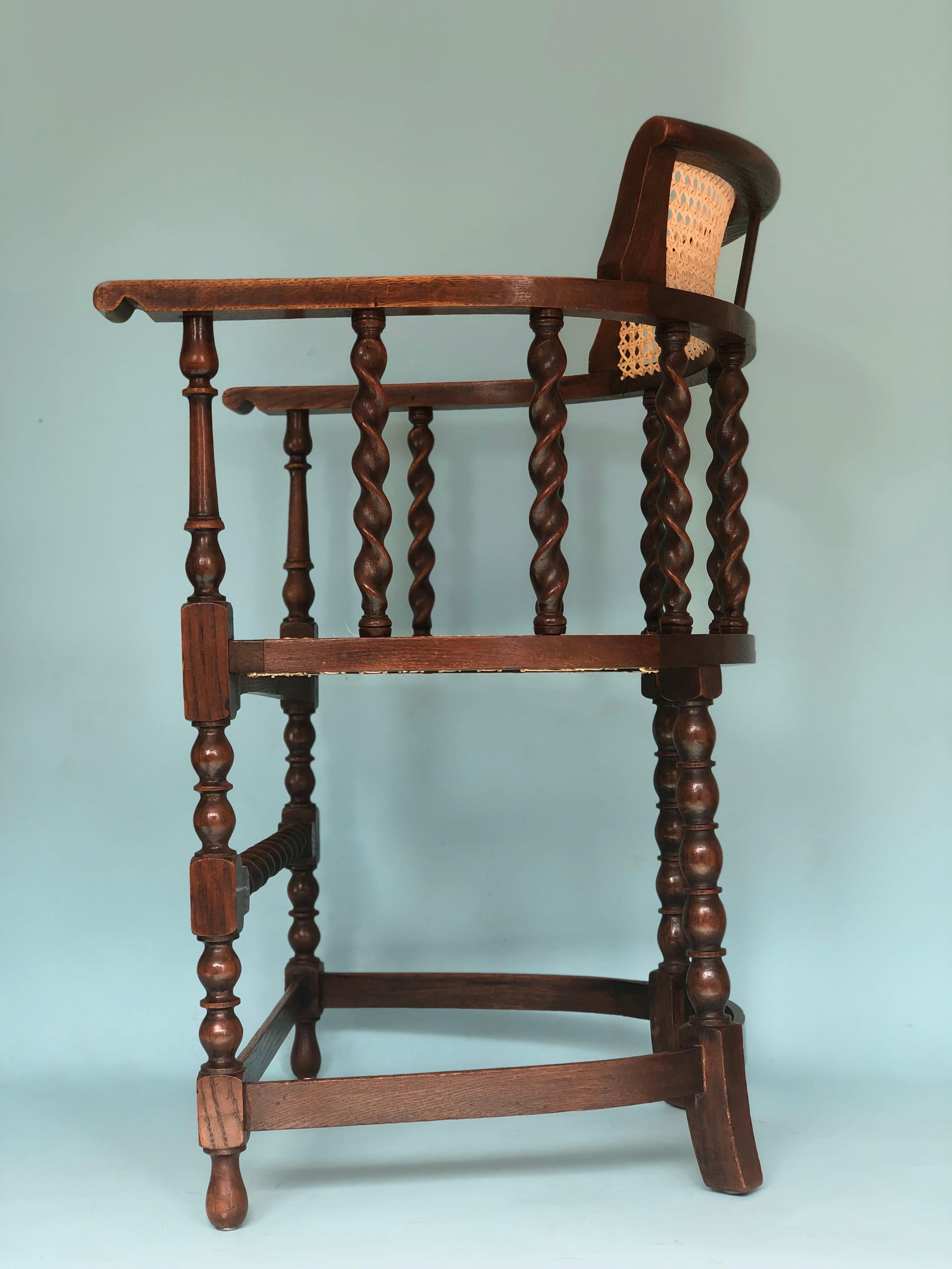 Edwardian Barley Twist Corner Chair with Cane Late 19th Century 3