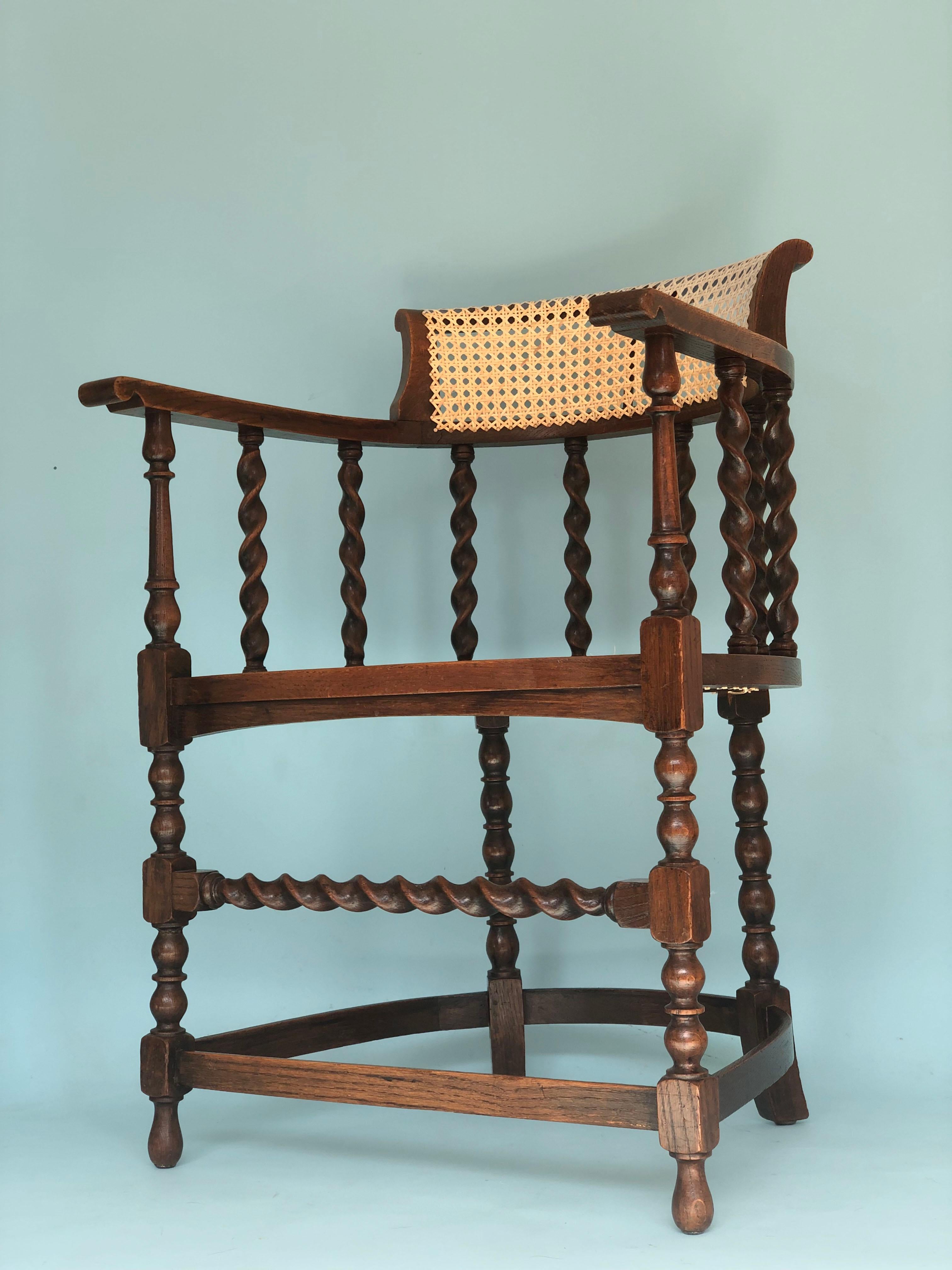 Edwardian Barley Twist Corner Chair with Cane Late 19th Century 4