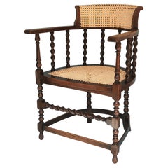 Antique Edwardian Barley Twist Corner Chair with Cane Late 19th Century