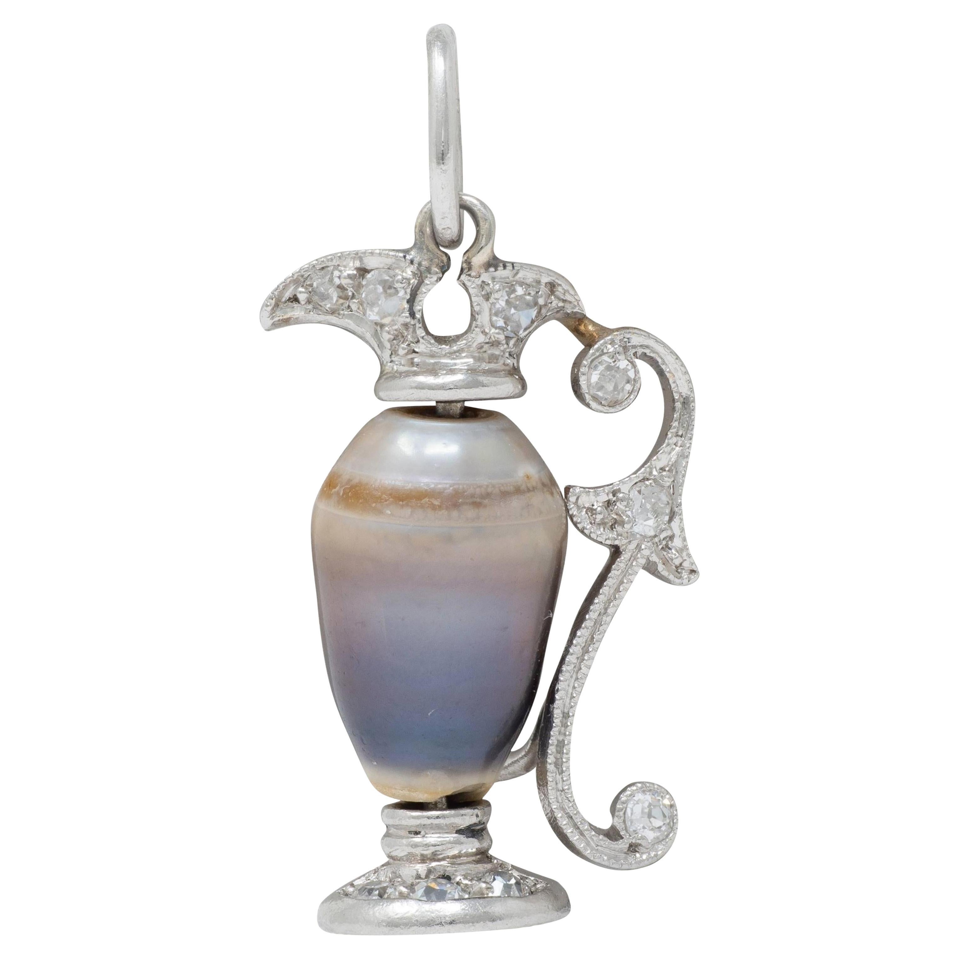 Edwardian Barock Perle Diamant Platin 18K Gold Antike Krug Charme im Angebot