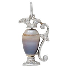 Edwardian Baroque Pearl Diamond Platinum 18K Gold Antique Pitcher Charm