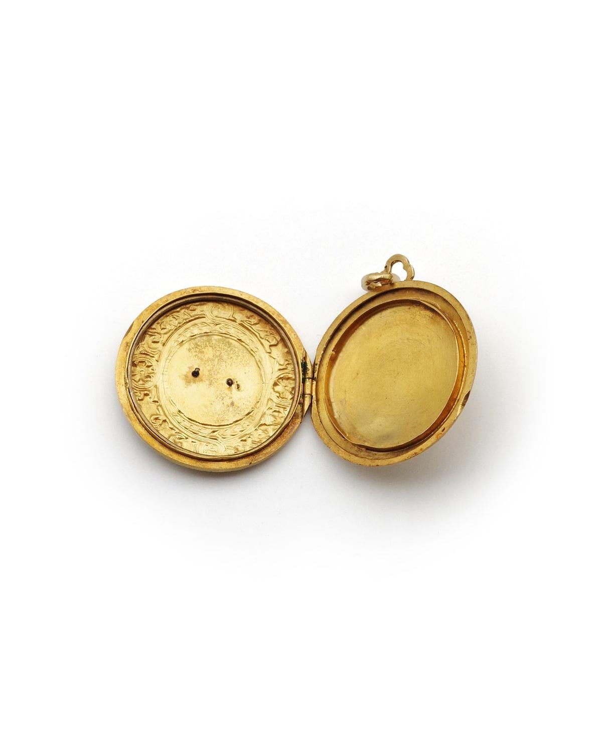 Donna Medaglione edoardiano con fiore di cesto smaltato in oro 18 carati, pendente Art Nouveau in vendita