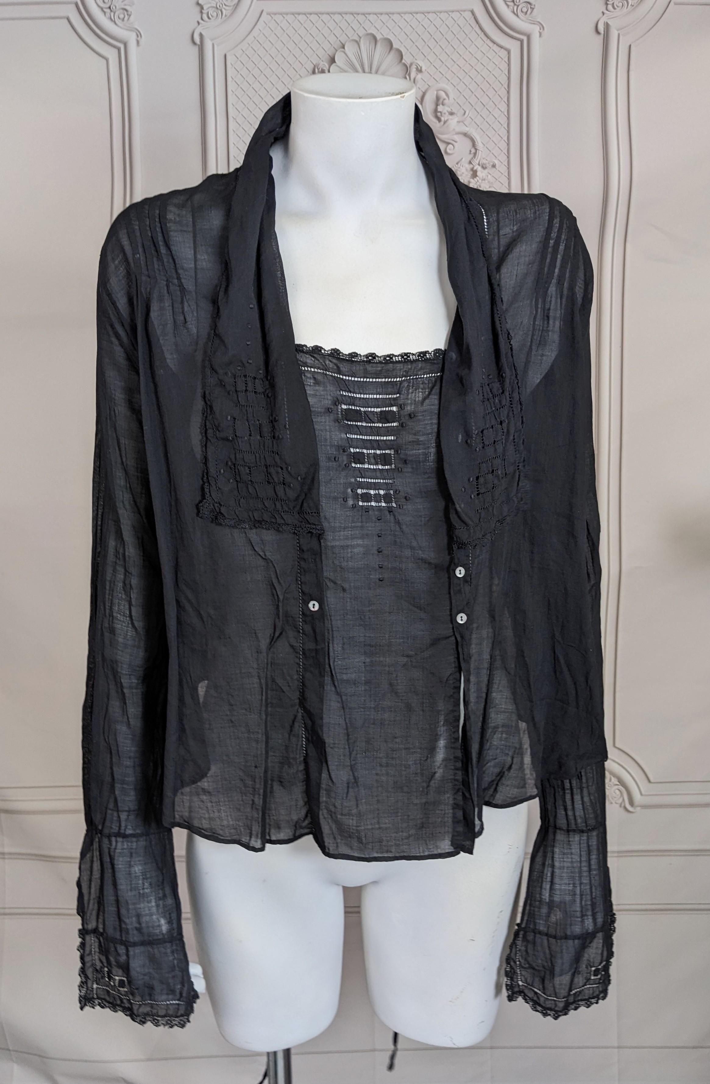 Edwardian Batiste Overdyed Armistice Blouse, Studio VL Negro en venta