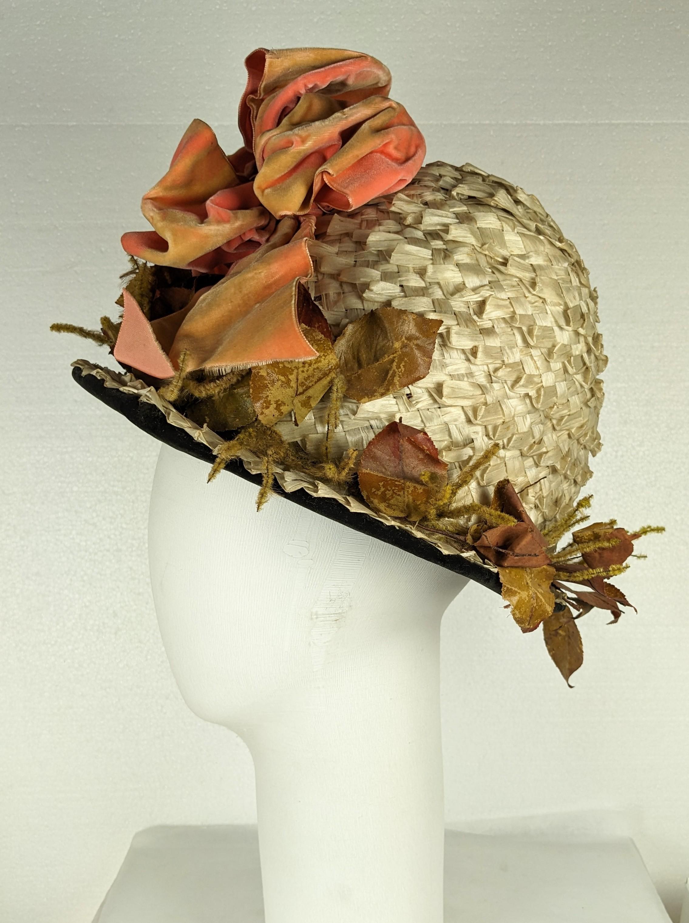 Edwardian Beehive Raffia Hat In Good Condition For Sale In New York, NY