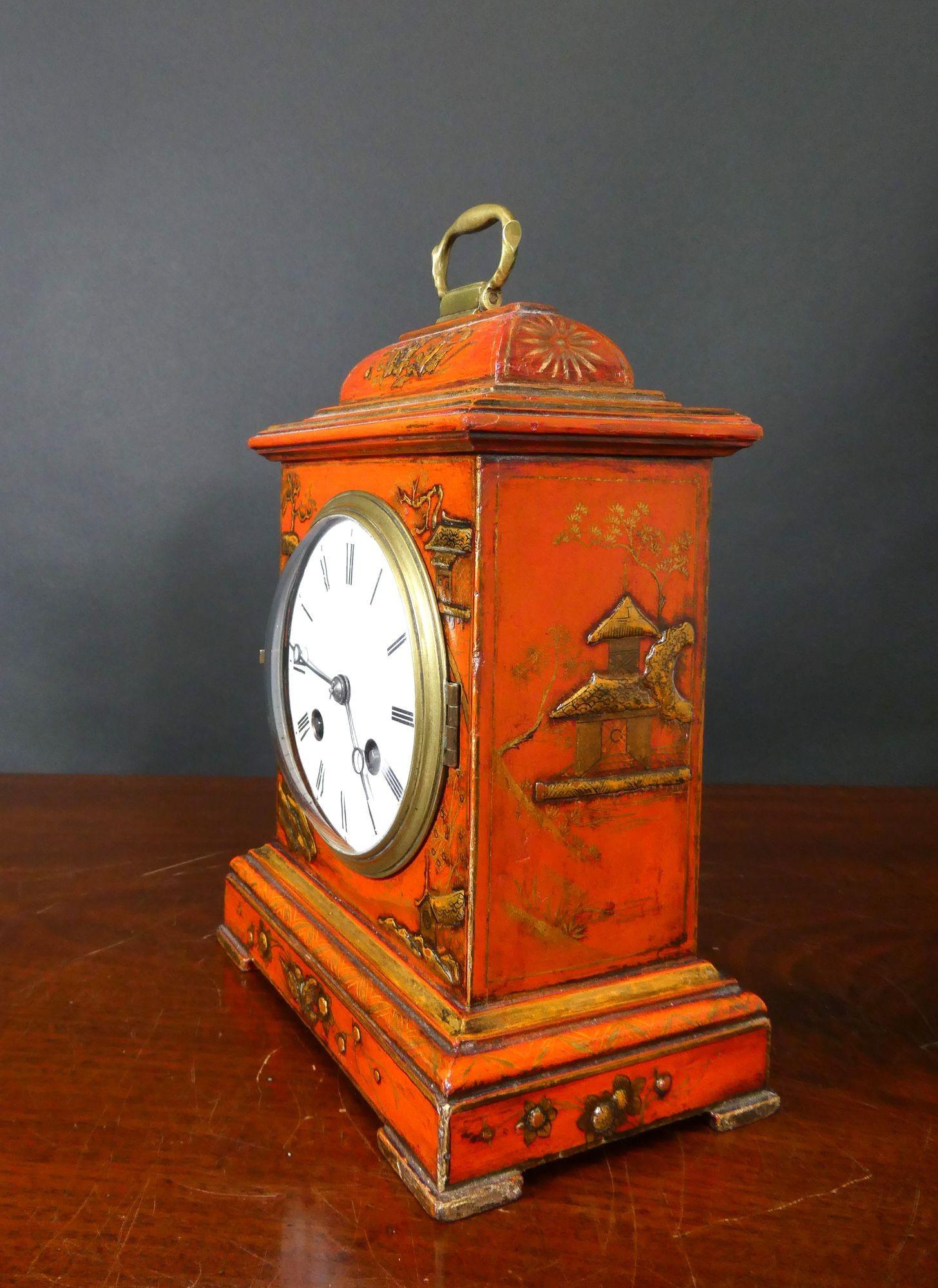 French Edwardian Bell Top Chinoiserie Strking Mantel Clock For Sale