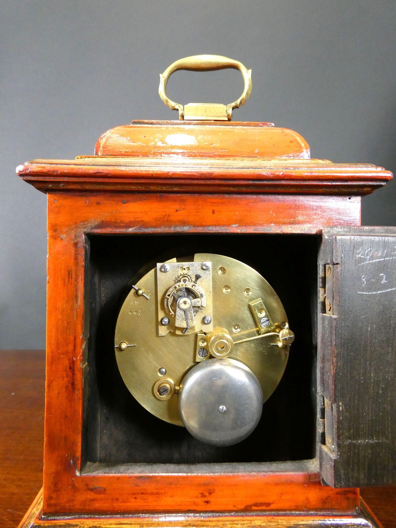 Fruitwood Edwardian Bell Top Chinoiserie Strking Mantel Clock For Sale