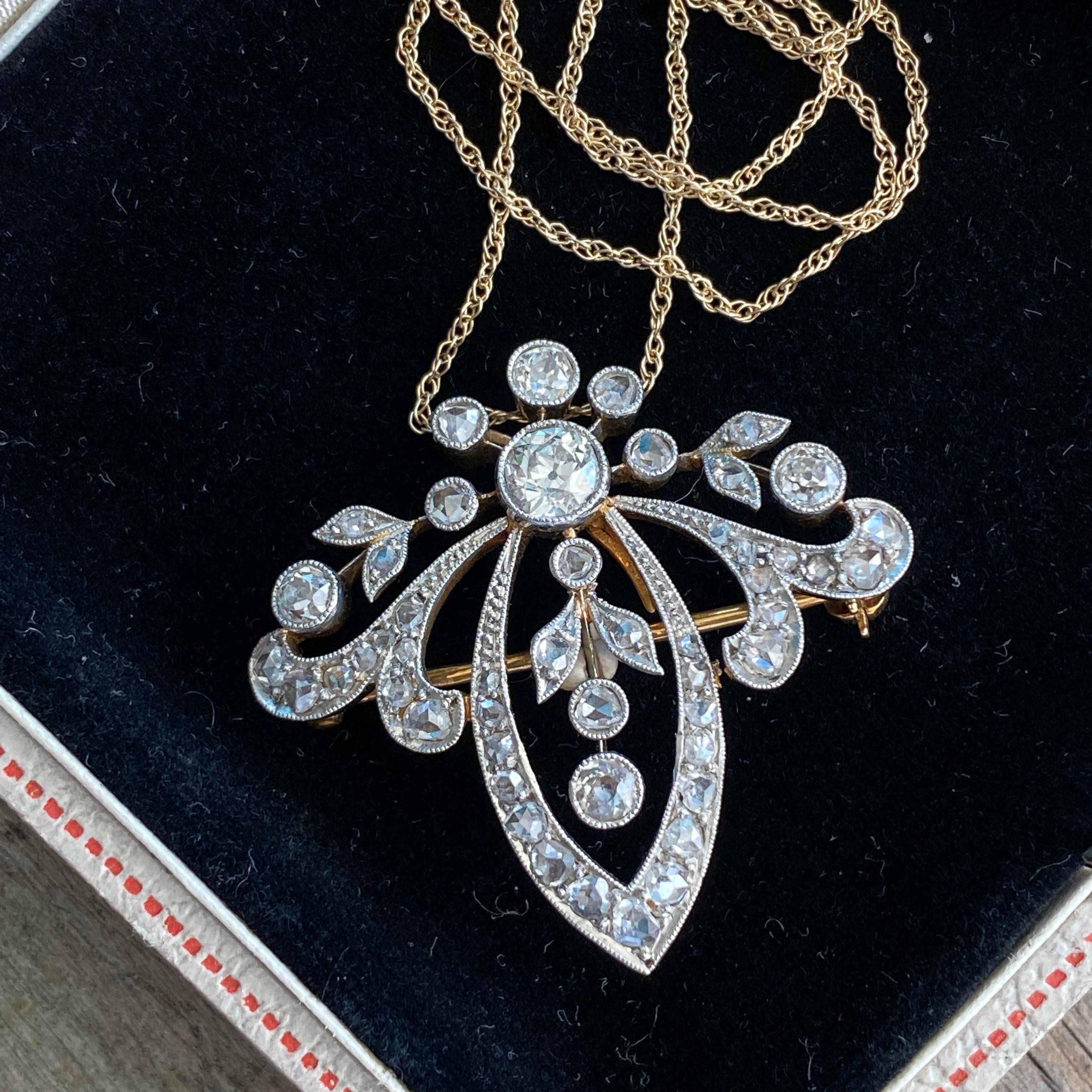 Edwardian Belle Epoque 1.81 CTW Diamonds Pendant Necklace For Sale 4
